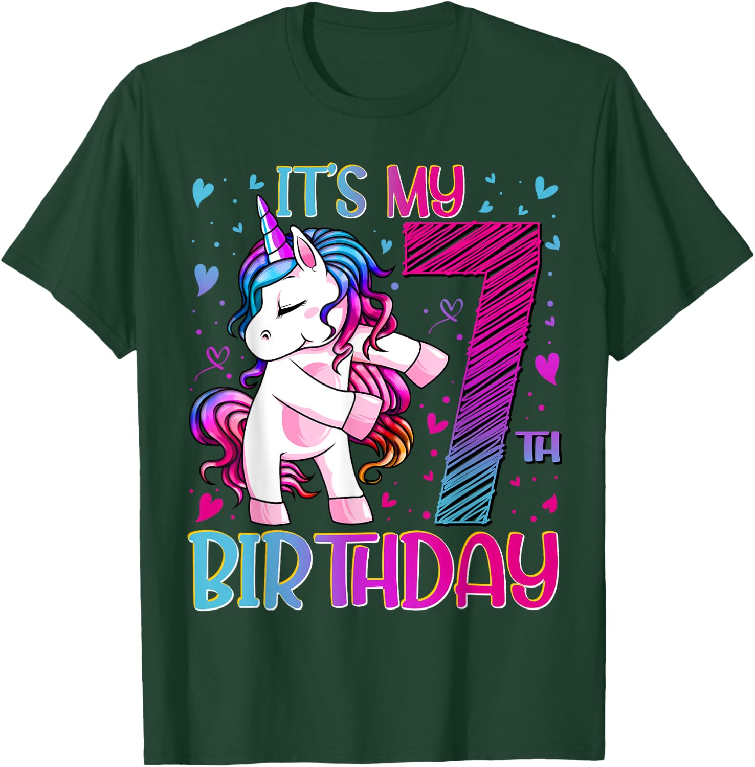 7 Year Old Gifts Unicorn Flossing 7th Birthday Girl Party T-Shirt - T-Shirt | Forest