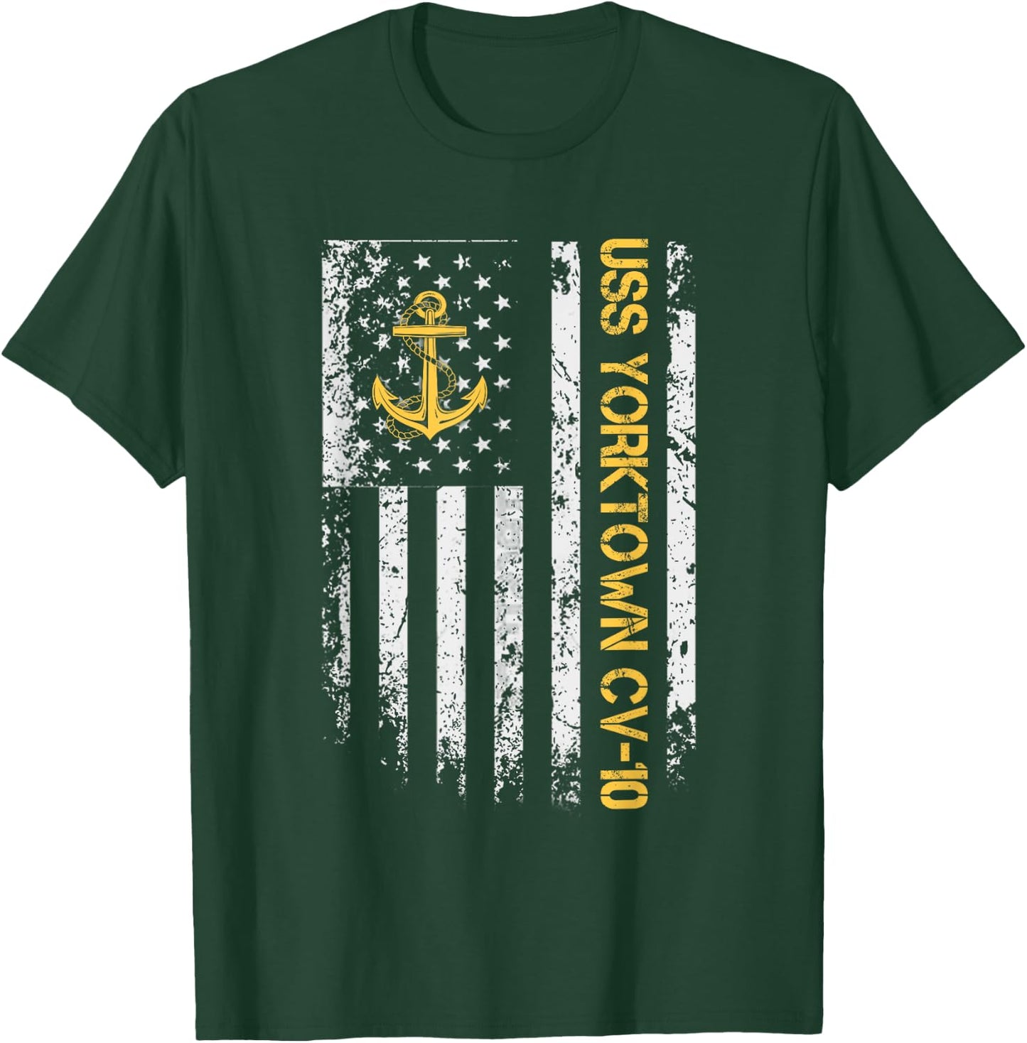 USS Yorktown CV-10 Aircraft Carrier USA Flag Veterans Day Women Men T-Shirt - T-Shirt | Forest