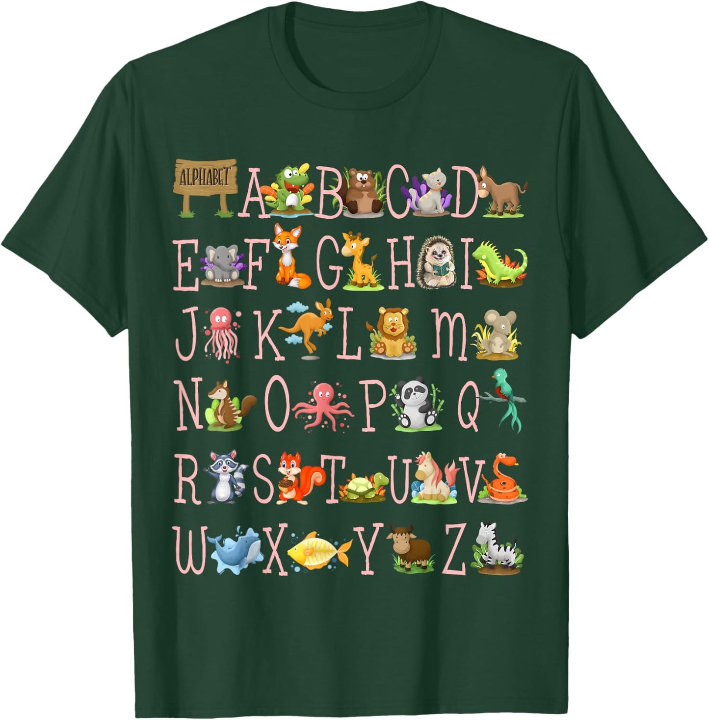 Back to School Kindergarten Teacher ABCs Animals Alphabet T-Shirt - T-Shirt | Forest