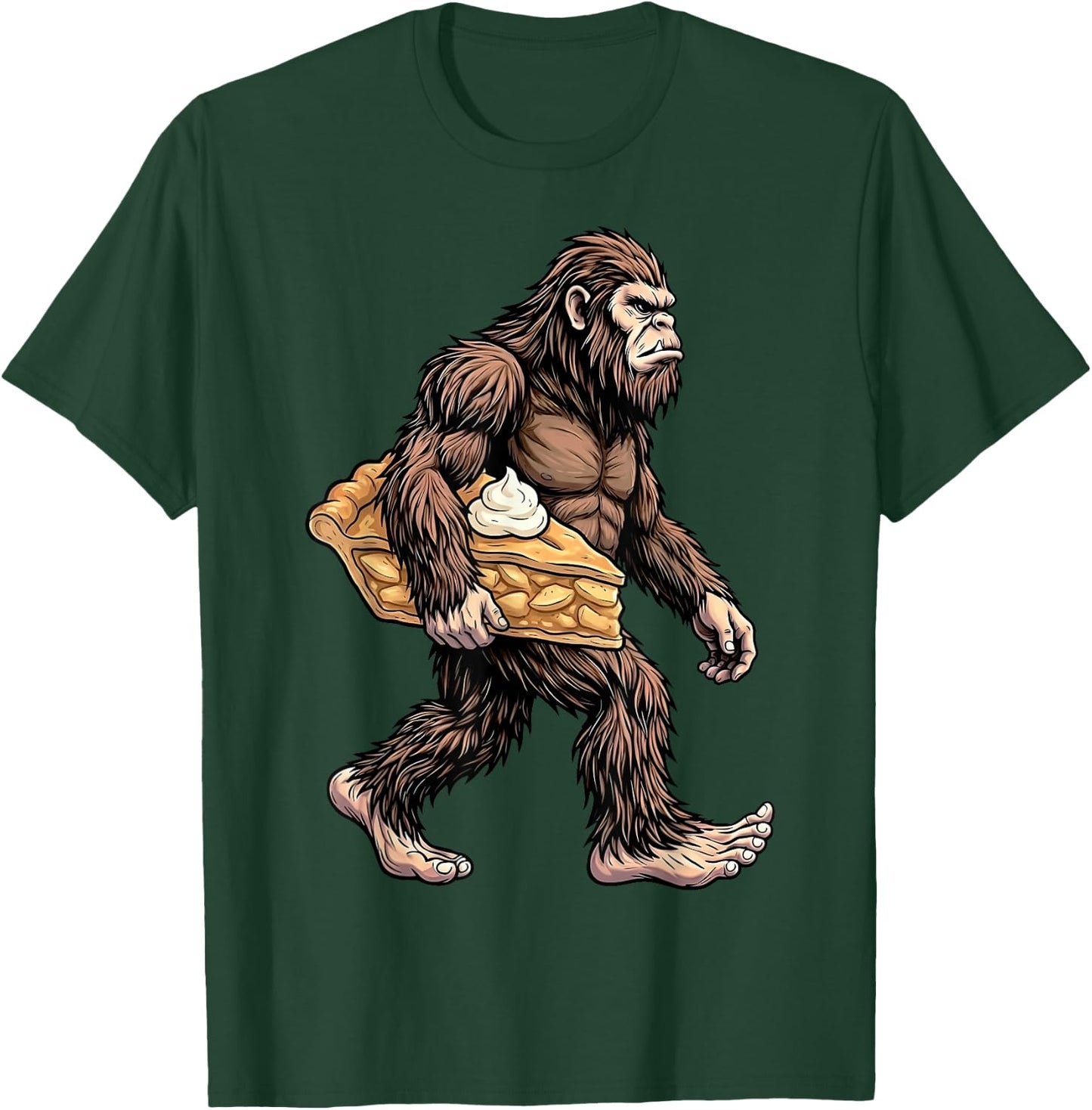 Bigfoot Carrying Apple Pie Funny Sasquatch Baking Dessert T-Shirt - T-Shirt | Forest