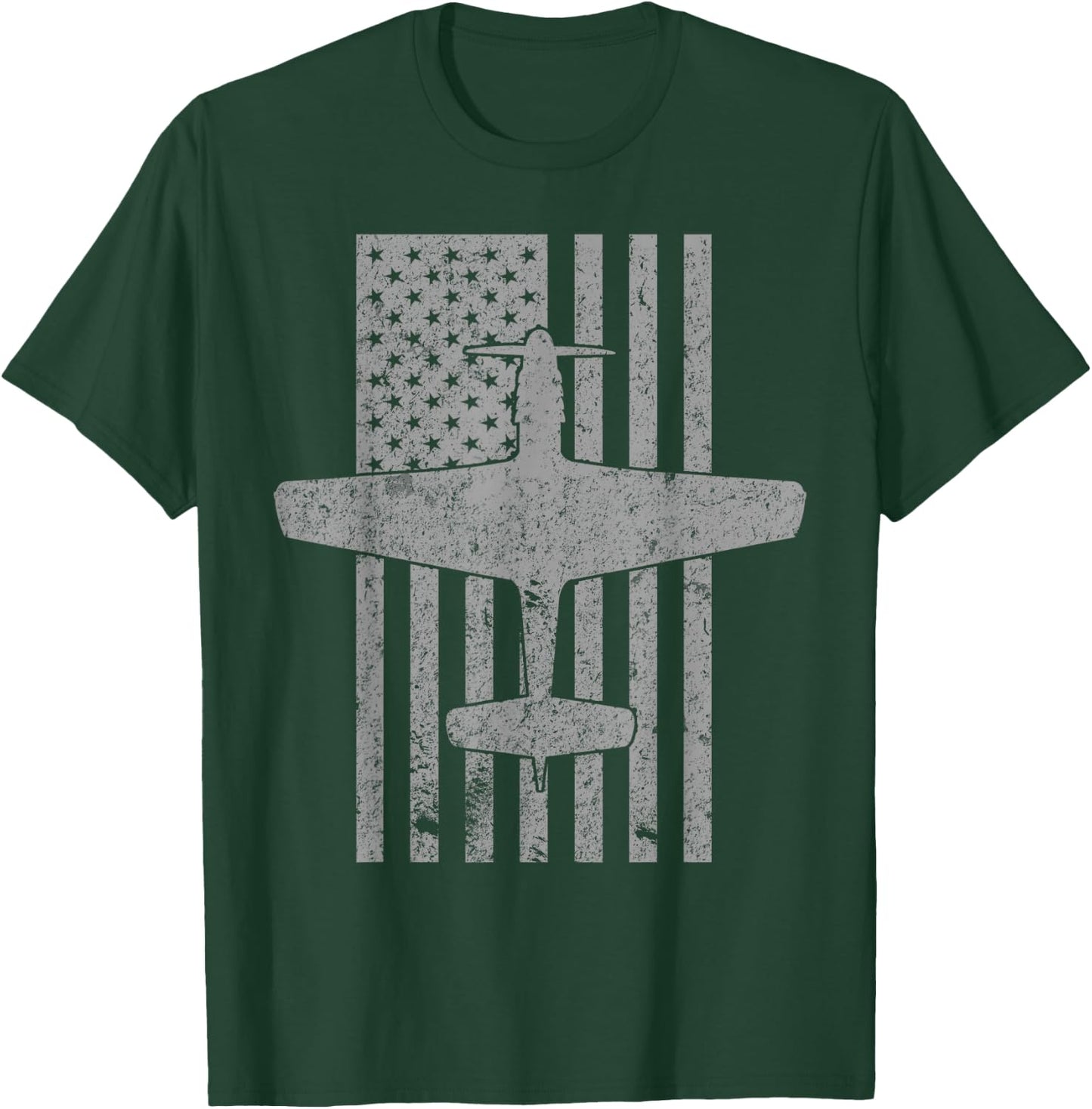 P-51 Mustang WWII Fighter Airplane Pilot Vintage Flag T-Shirt - T-Shirt | Forest
