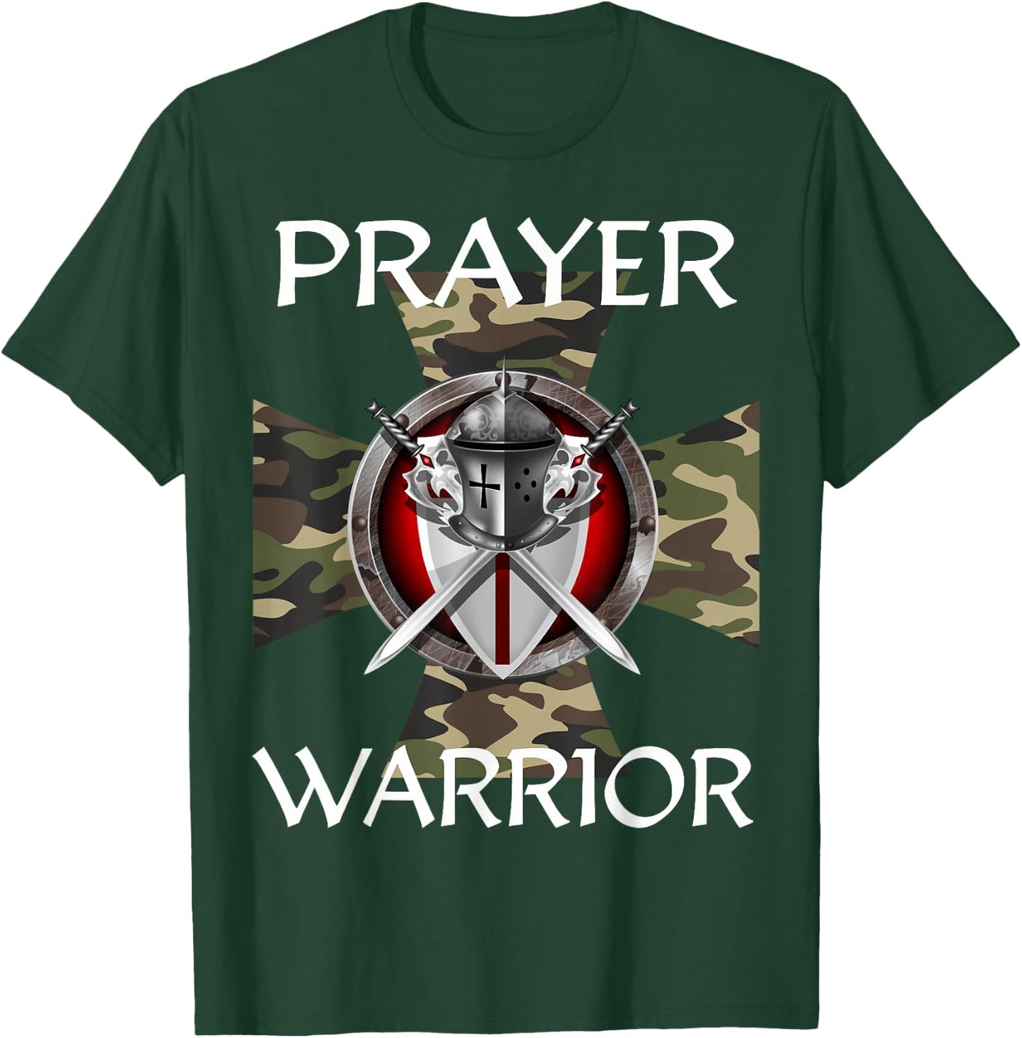 Christian Prayer Warrior Green Camo Cross Religious Messages T-Shirt - T-Shirt | Forest