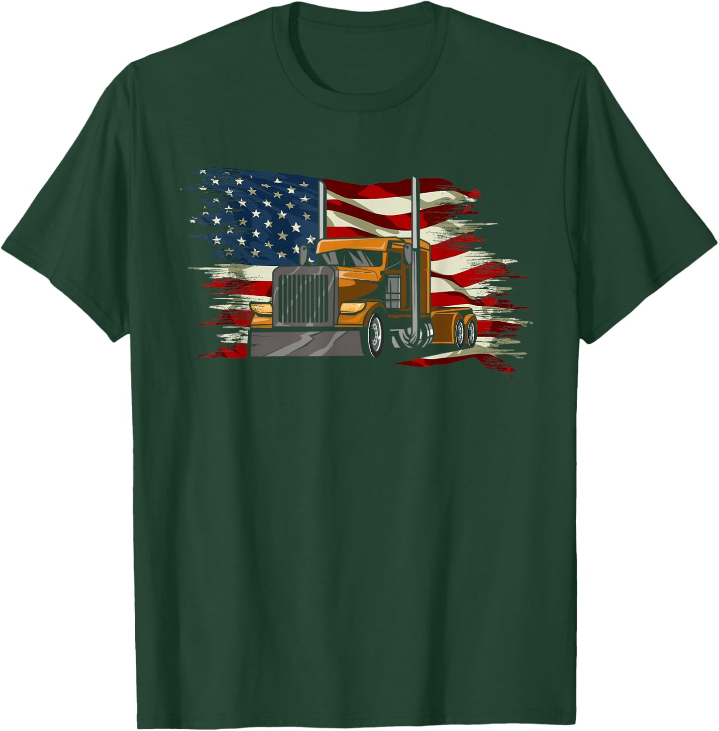 Semi-Trailer Truck Driver Big Rig Trucker American Flag T-Shirt - T-Shirt | Forest