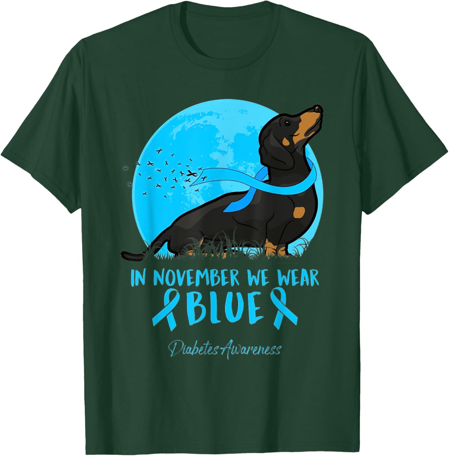 In November We Wear Blue Diabetes Awareness Dachshund Lover T-Shirt - T-Shirt | Forest
