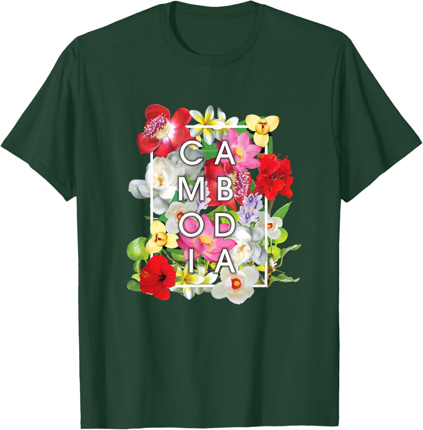 Flowers of Cambodia Word Art - Khmer Pride T-Shirt - T-Shirt | Forest