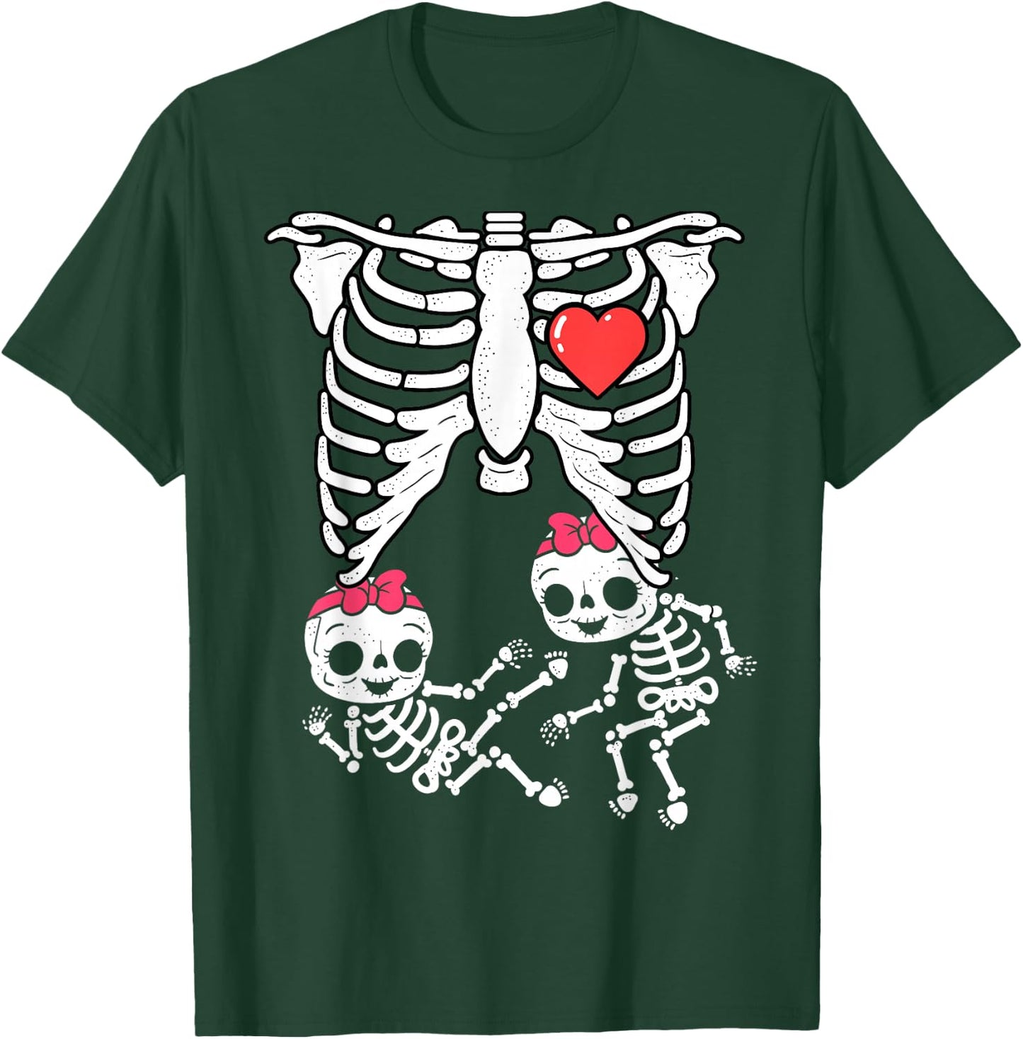 Skeleton Pregnancy Shirt Girl Twins X-Ray Pregnant Halloween T-Shirt - T-Shirt | Forest