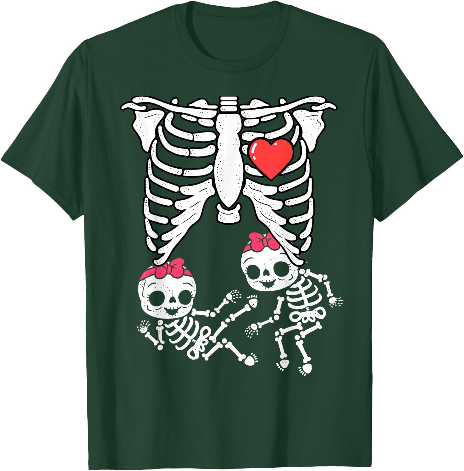 Skeleton Pregnancy Shirt Girl Twins X-Ray Pregnant Halloween T-Shirt - T-Shirt | Forest