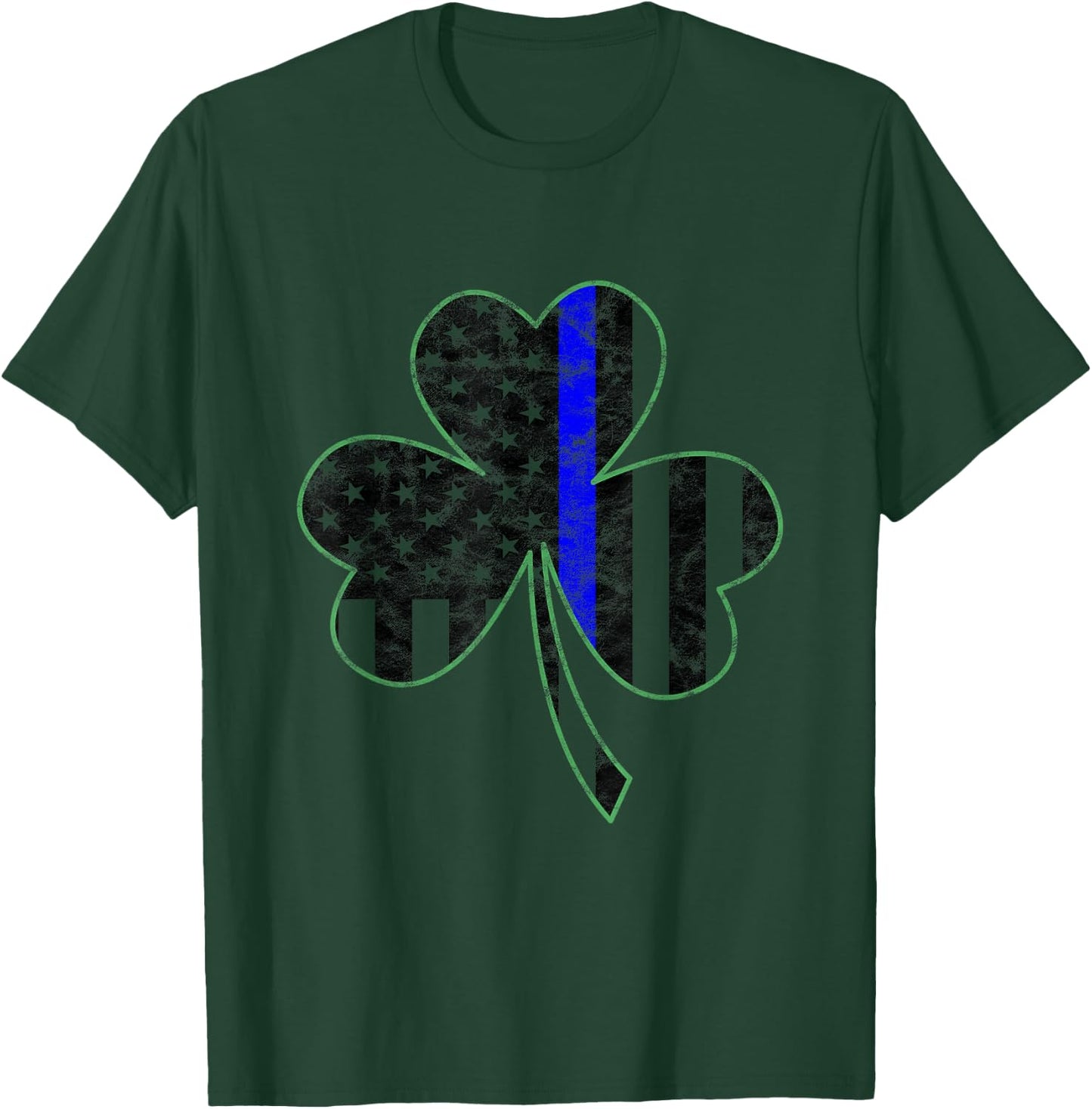 Thin Blue Line St Patricks Day Shamrock Police Gift T Shirt T-Shirt - T-Shirt | Forest