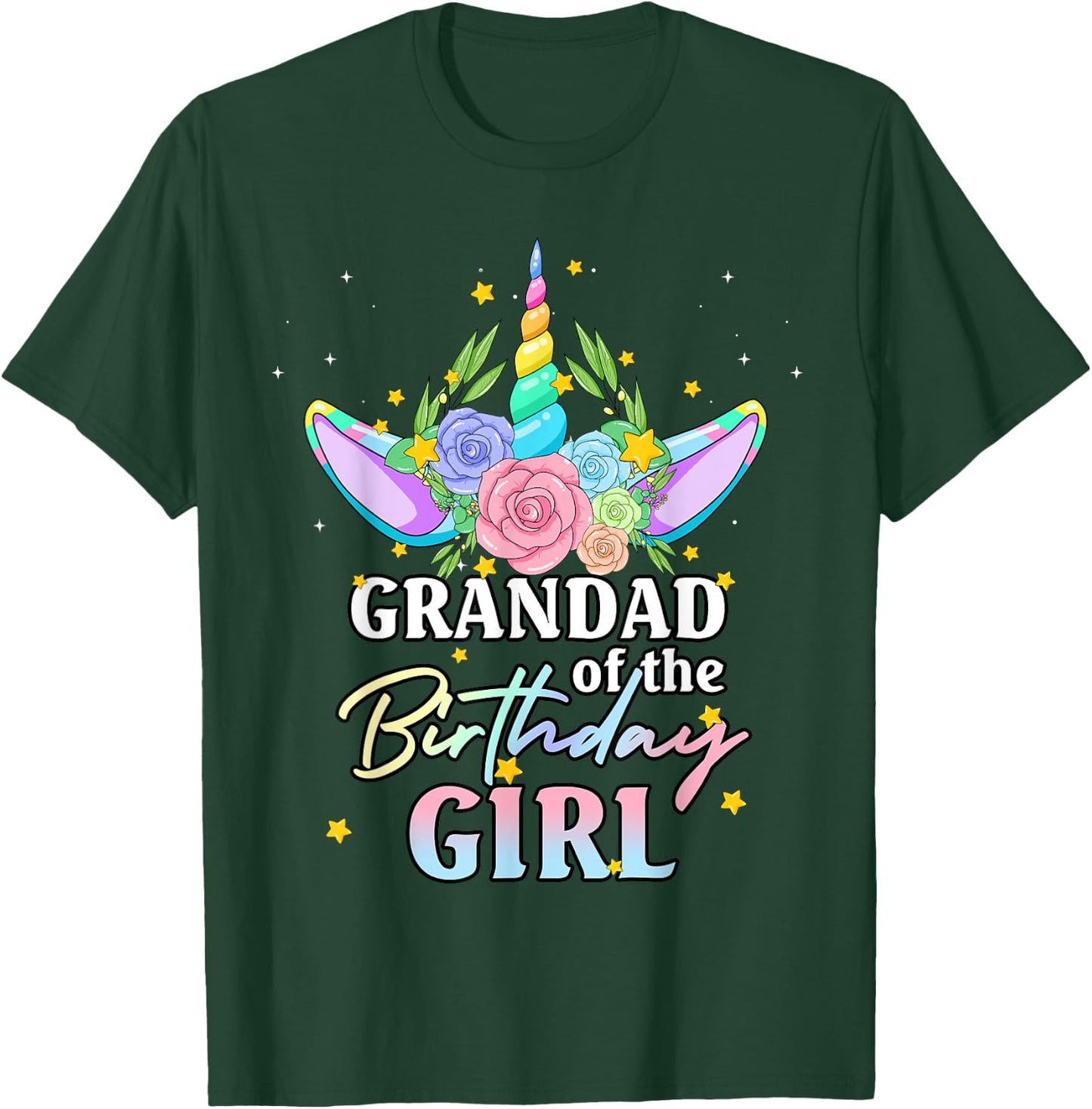 Grandad of the Birthday Girl Unicorn Rainbow Matching Family T-Shirt - T-Shirt | Forest