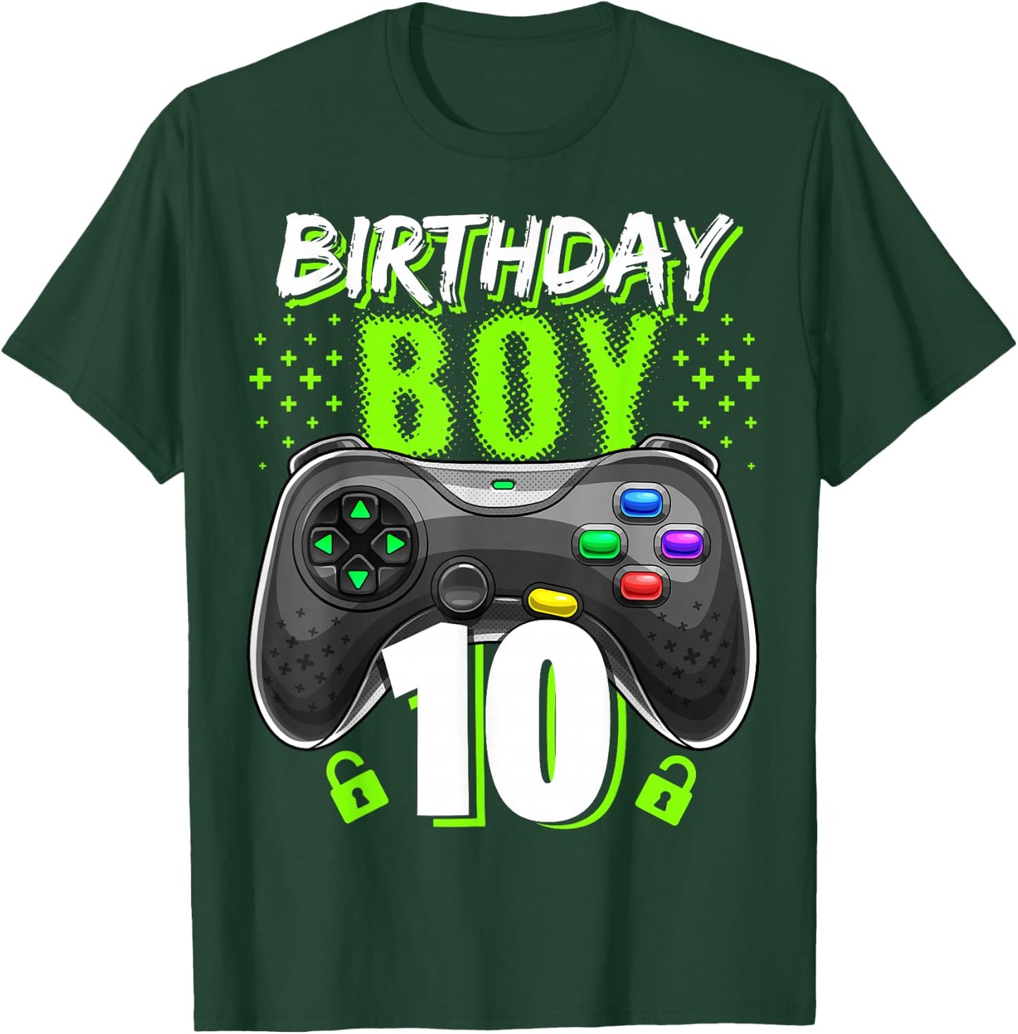 Birthday Boy 10 Video Game Controller Gamer 10th Birthday T-Shirt - T-Shirt | Forest