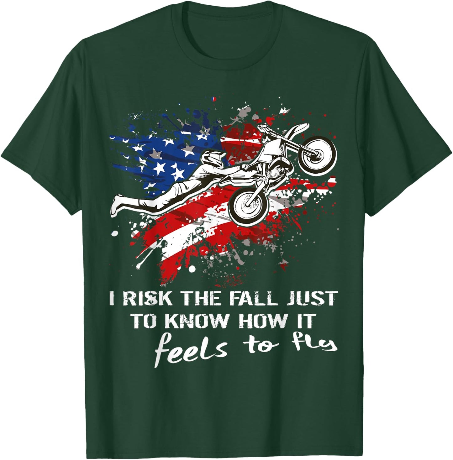Motocross Dirtbike Motorcycle MX Us Flag Risk the fall Jump T-Shirt - T-Shirt | Forest