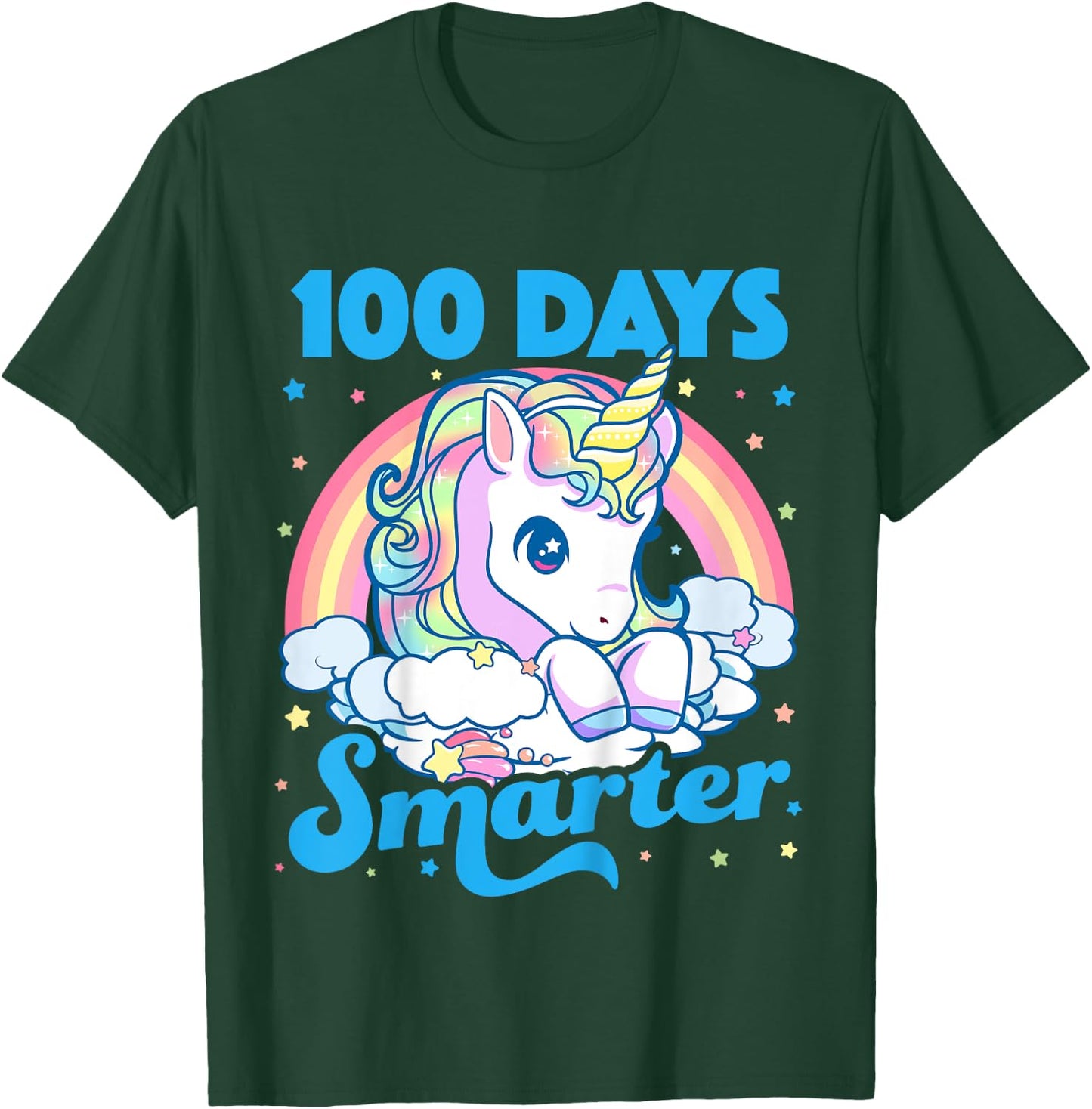 Kids 100 Days Smarter Unicorn Girls Teacher 100th Day of School T-Shirt - T-Shirt | Forest