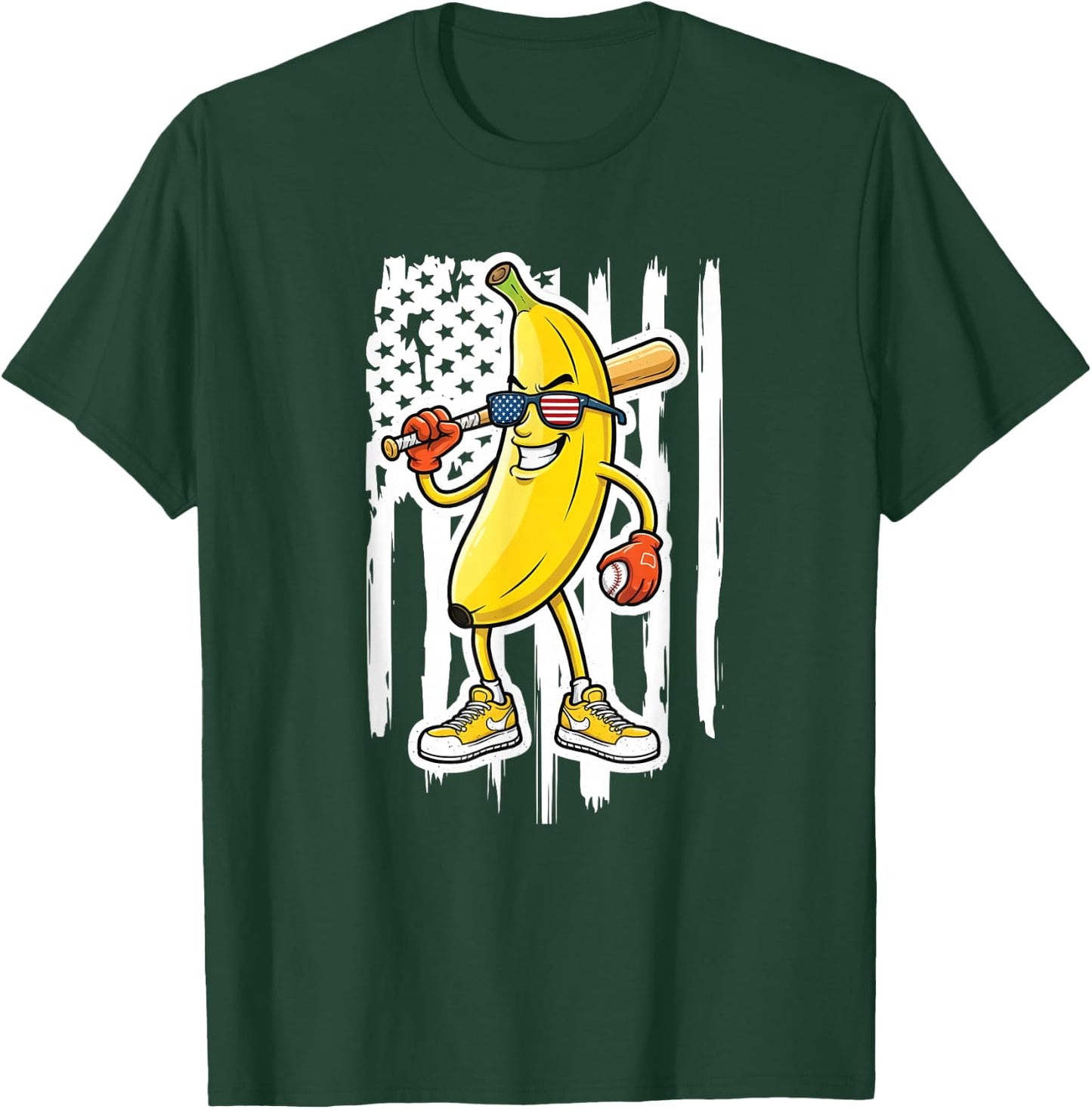 Funny Banana Drip Strong American Flag Kids Youth Boys Girls T-Shirt - T-Shirt | Forest