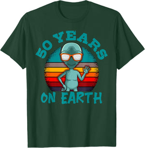 Alien 50th Birthday Party UFO Space Galaxy Traveler Cosmos T-Shirt - T-Shirt | Forest