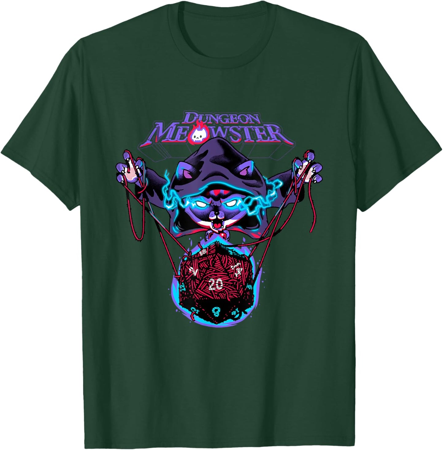 Dungeon Meowster Funny Nerdy Gamer Cat D20 Tabletop RPG T-Shirt - T-Shirt | Forest