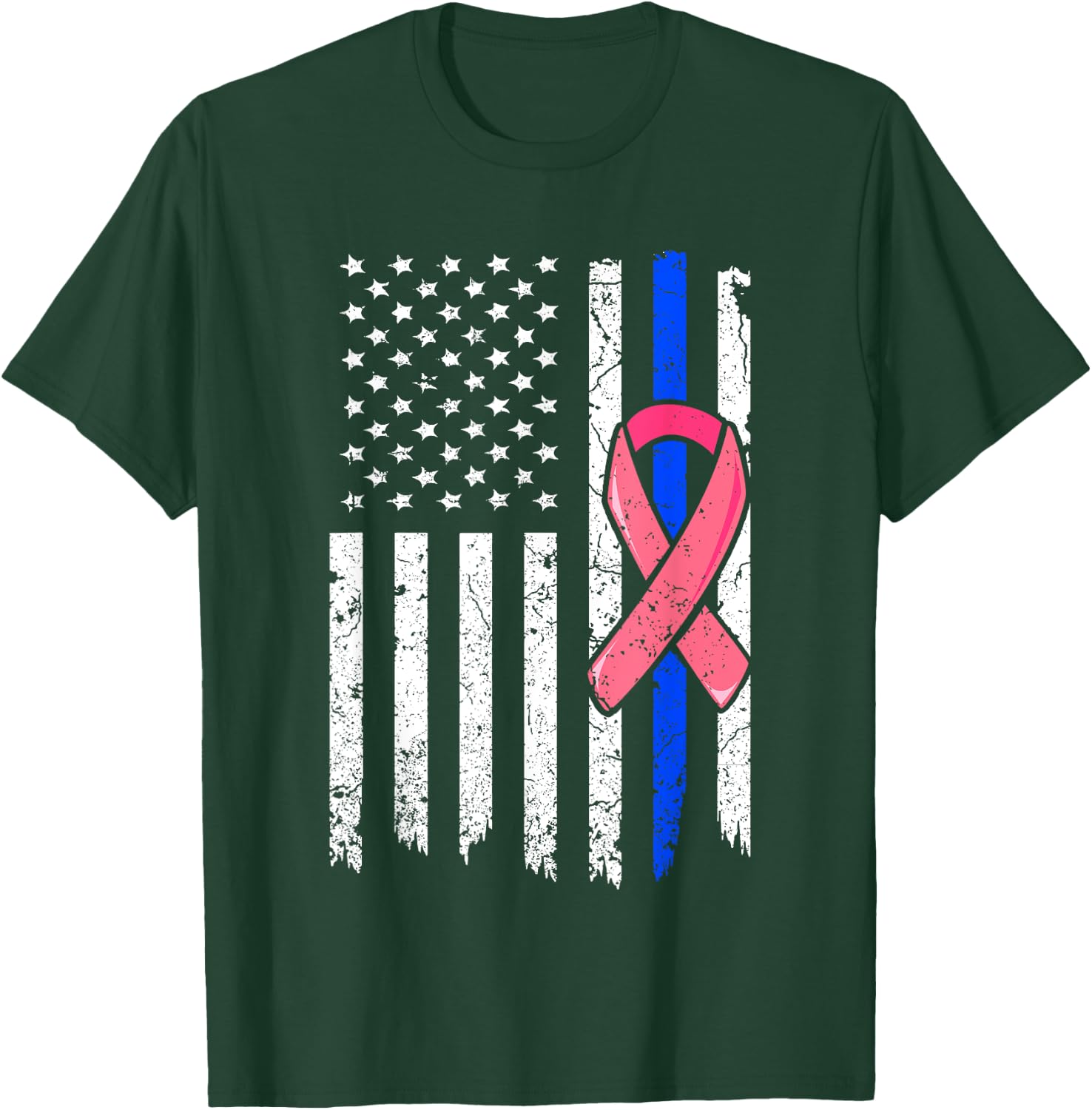 Breast Cancer Police American Flag Shirt Pink Ribbon Fighter T-Shirt - T-Shirt | Forest