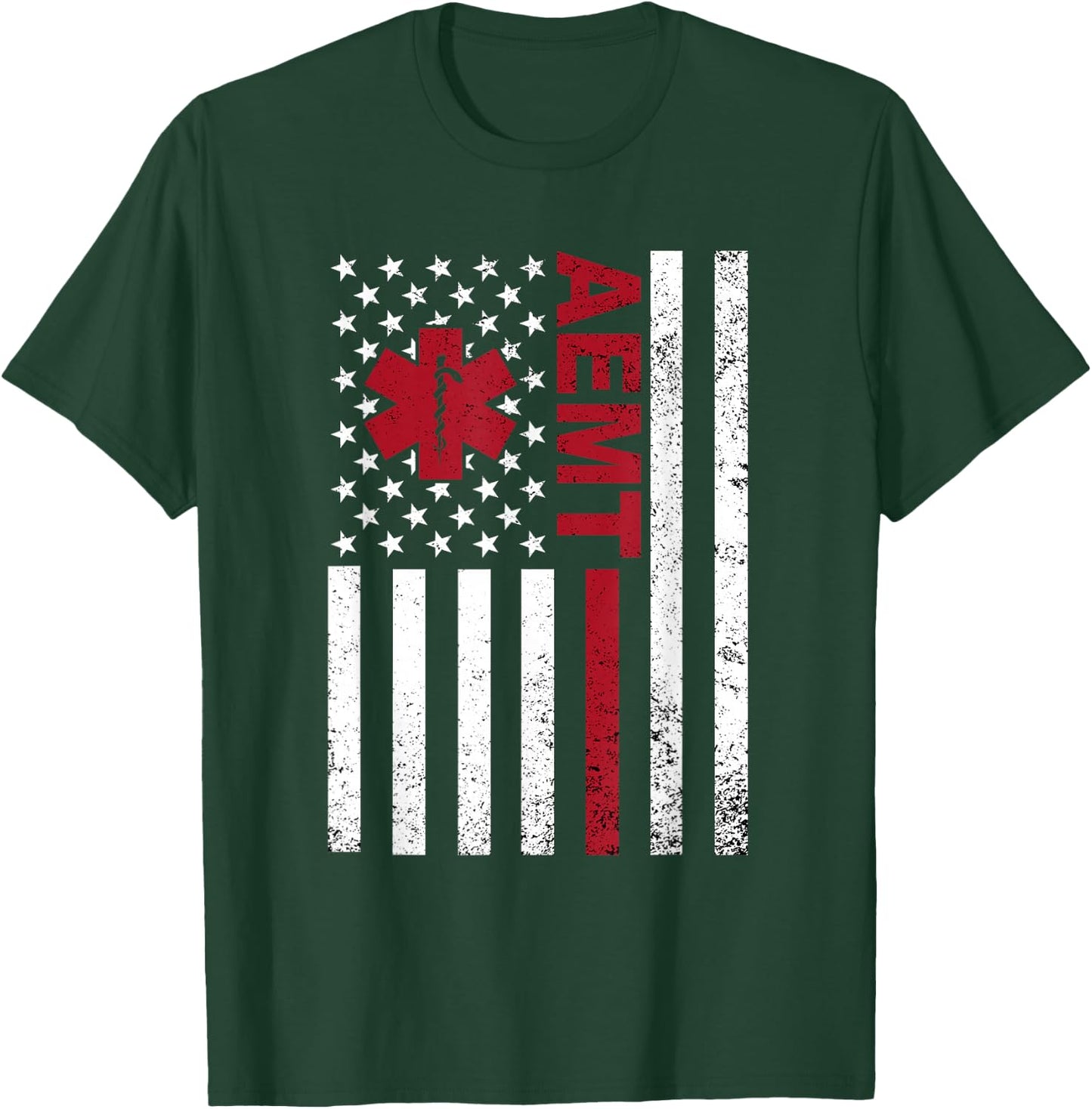 AEMT Advanced Emergency Medical Technician USA Flag T-Shirt - T-Shirt | Forest