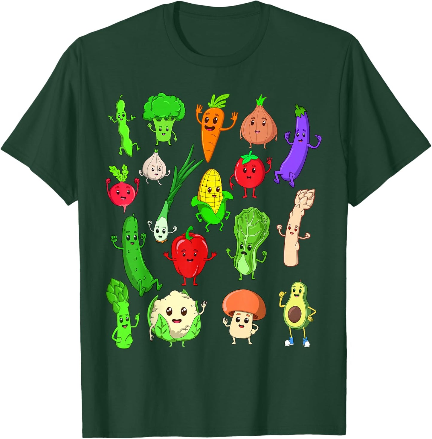 Comic Kawaii Vegetables T-Shirt - T-Shirt | Forest