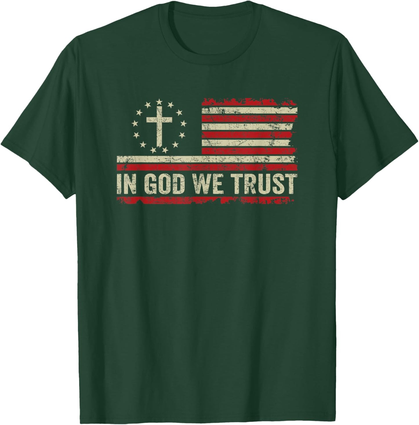 In God We Trust - Vintage American Flag Cross Patriotic T-Shirt - T-Shirt | Forest