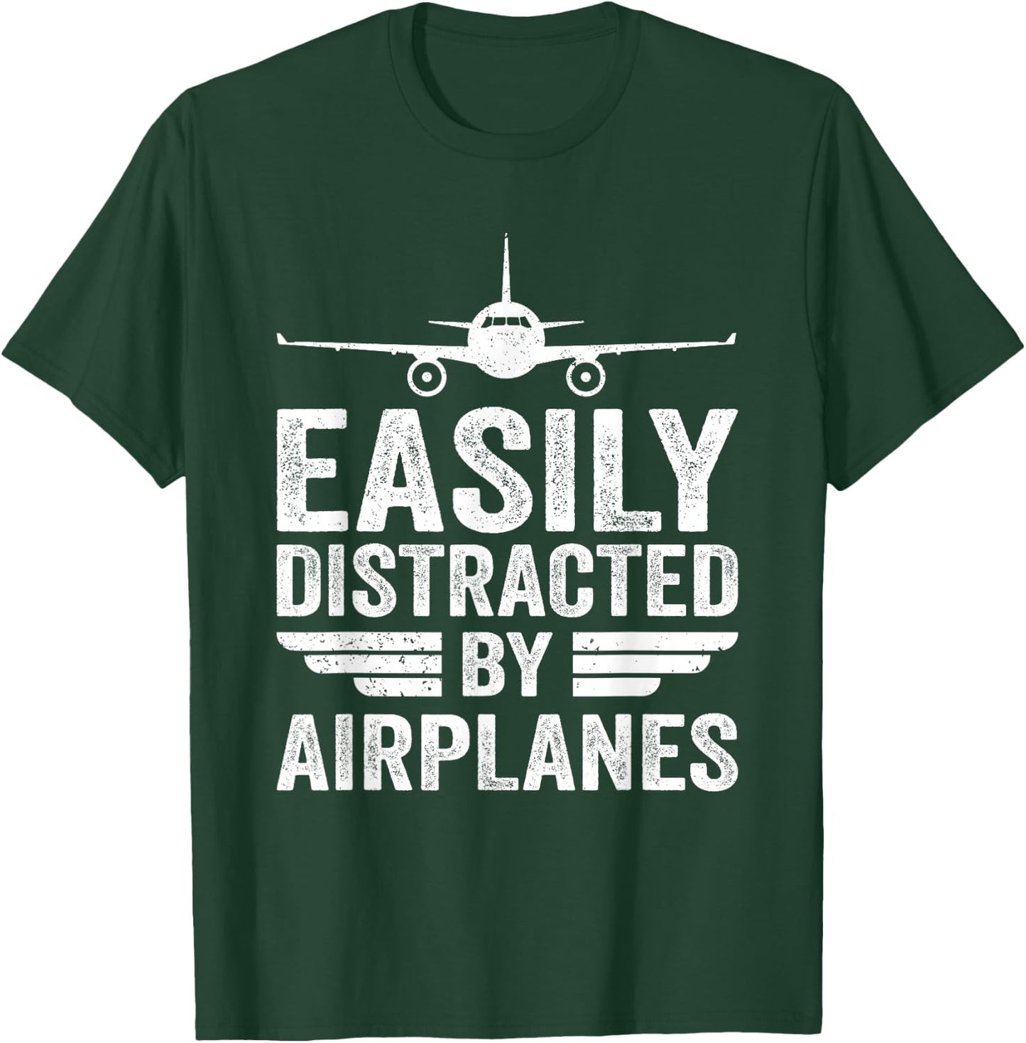 Easily Distracted By Airplanes Funny Aviation Pilot Airplane T-Shirt - T-Shirt | Forest