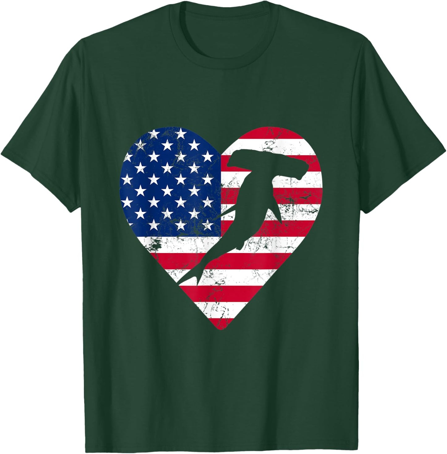 Patriotic Hammerhead Shark American Flag 4th Of July Women Kids Men T-Shirt - T-Shirt | Forest
