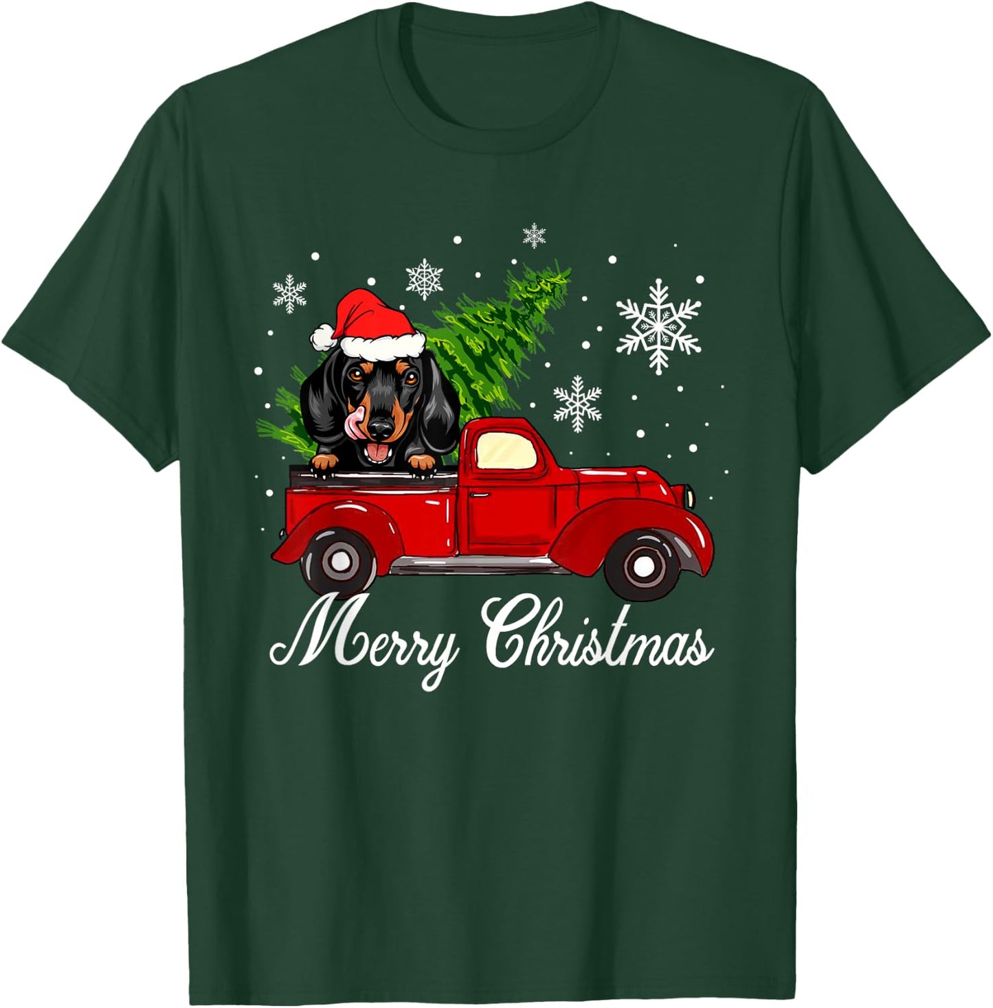 Dachshund Dog Riding Red Truck Christmas Decorations Pajama T-Shirt - T-Shirt | Forest