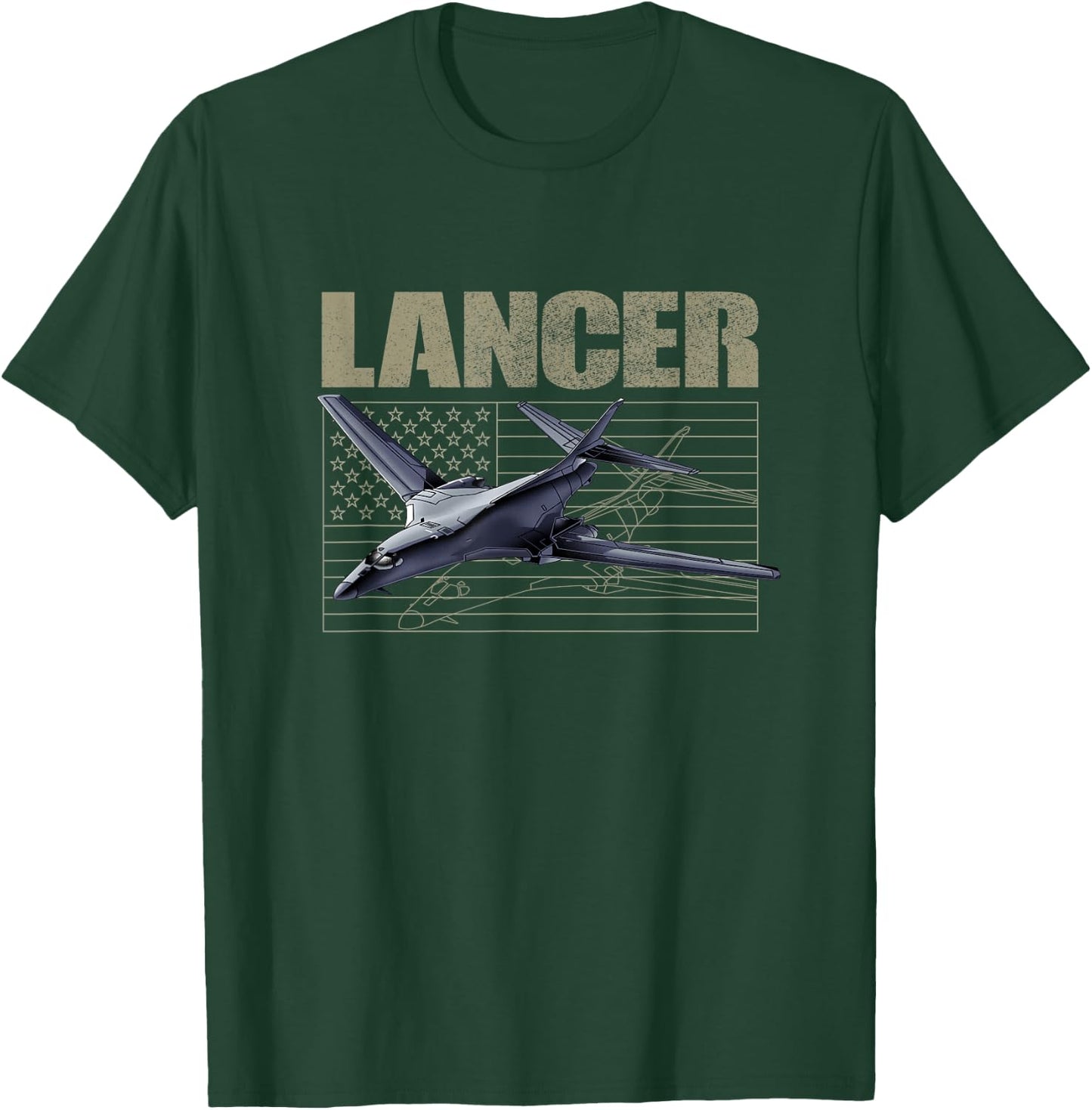 USA B1 Lancer Military Jet Bomber Airplane American Flag Women Kids Men T-Shirt - T-Shirt | Forest