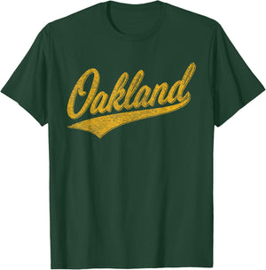 Oakland California Varsity Script Classic Sport Jersey Style T-Shirt - T-Shirt | Forest