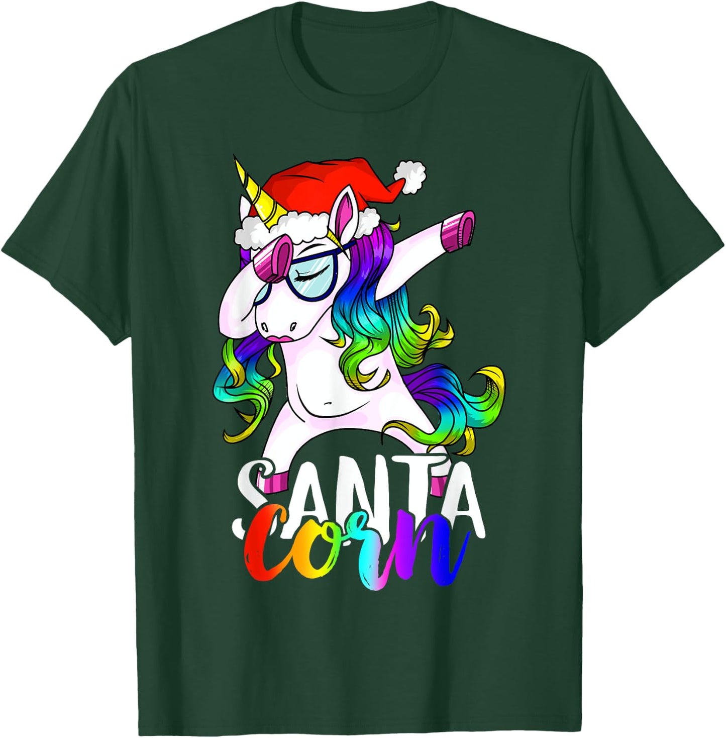 Santacorn Dabbing Unicorn Boys Girls Women Xmas Pajamas T-Shirt - T-Shirt | Forest