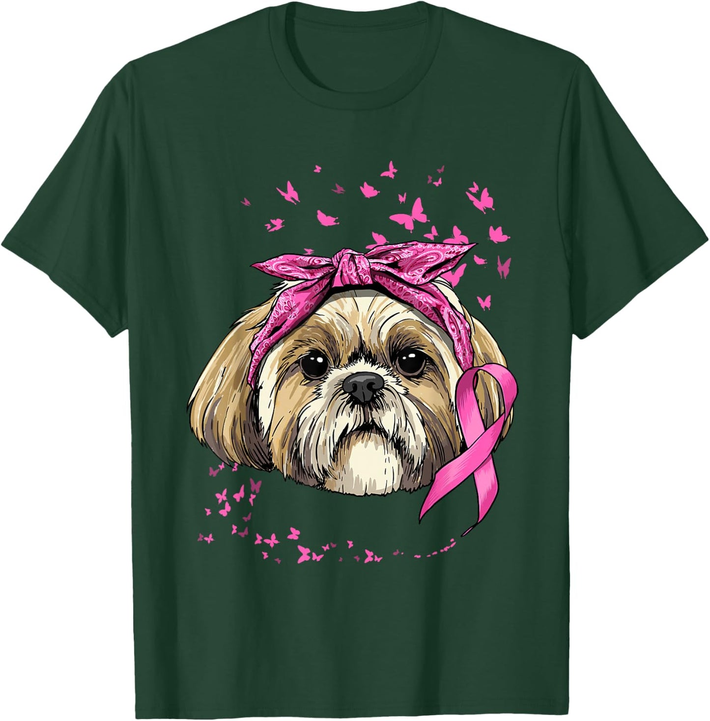 Breast Cancer Awareness Shih Tzu Dog Pink Ribbon Survivor T-Shirt - T-Shirt | Forest