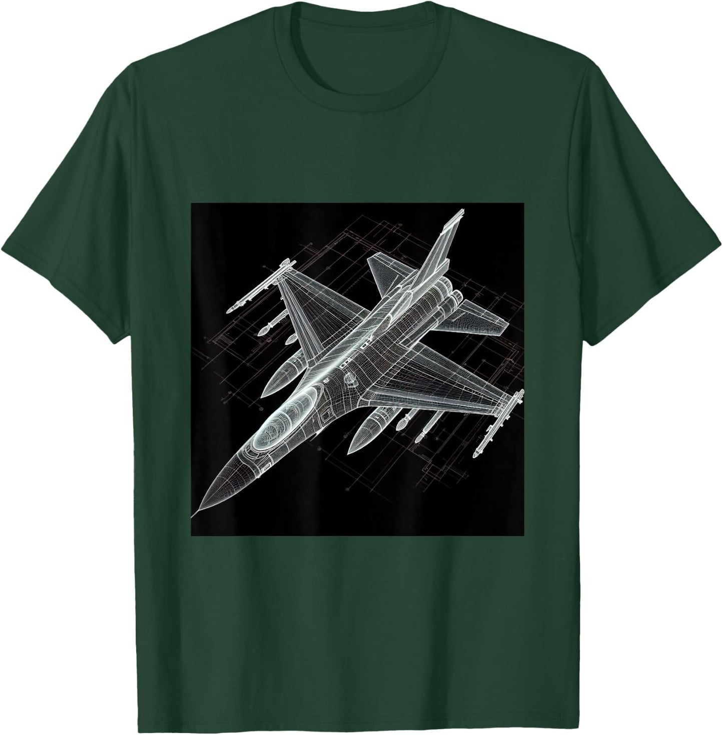 F16 Viper Jet Fighter Wireframe Blueprint T-Shirt - T-Shirt | Forest