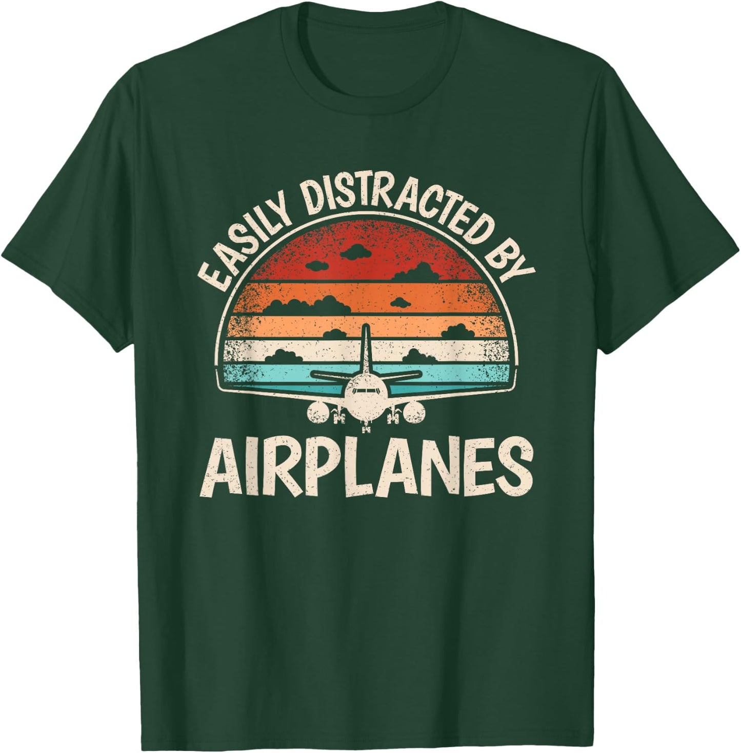 Easily Distracted By Airplanes Pilot Flying Aviation Men T-Shirt - T-Shirt | Forest