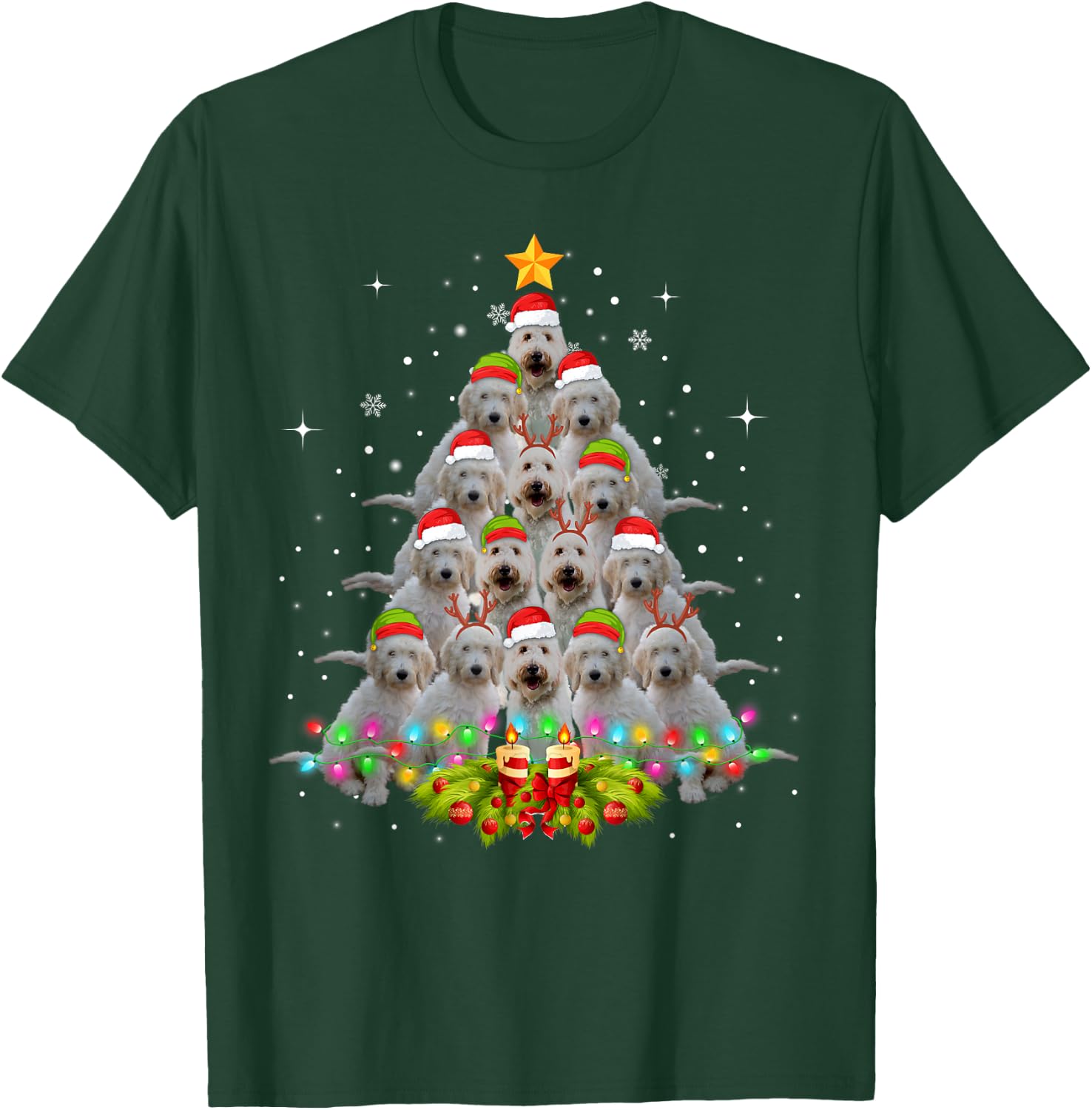 Goldendoodle Dog Tree Christmas Sweater Xmas Pet Dogs Gifts Women Kids T-Shirt - T-Shirt | Forest