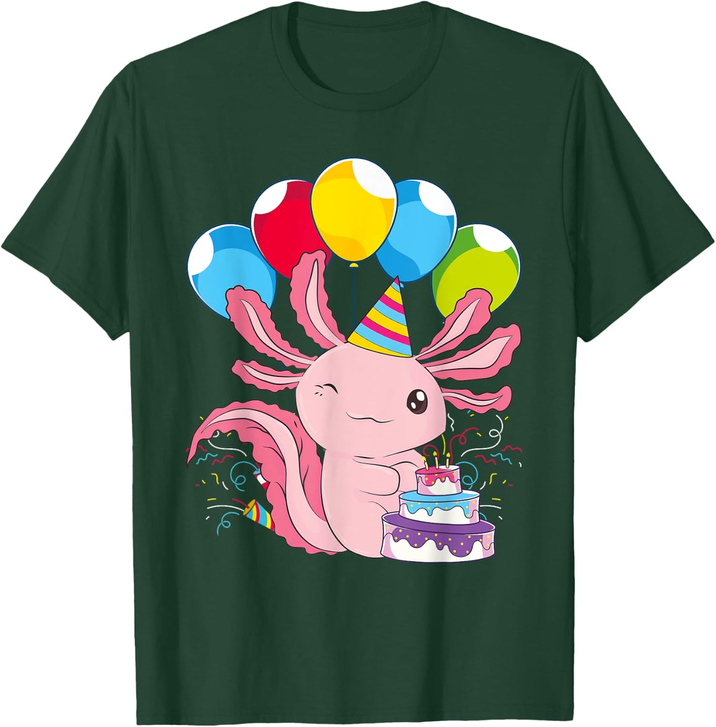 Kids Birthday Party Cake Pet Animal Amphibian Axolotl T-Shirt - T-Shirt | Forest
