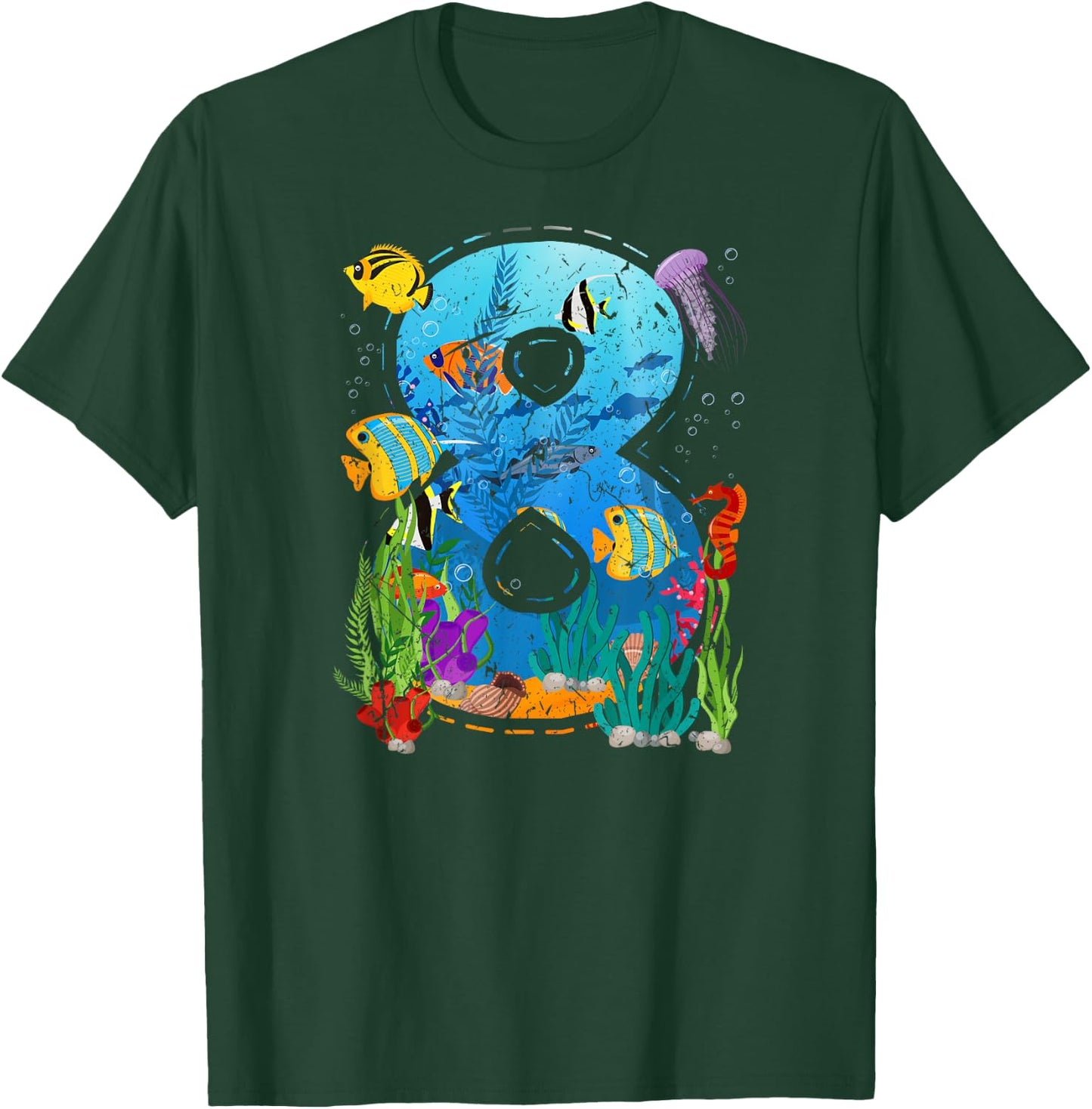 8 Year Old Boy Ocean Aquarium 8th Birthday Party Sea Animal T-Shirt - T-Shirt | Forest
