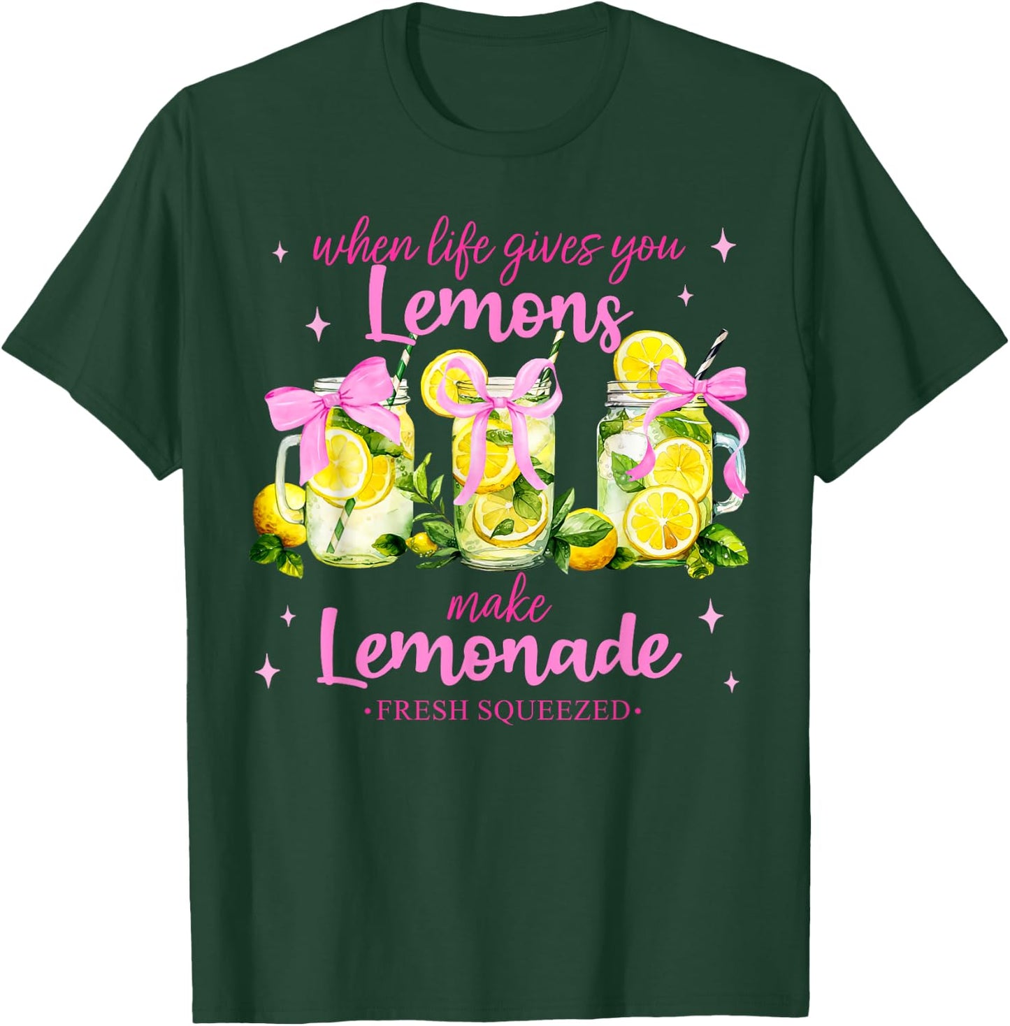 Retro When Life Gives You Lemons Pink Coquette Bow Lemonade T-Shirt - T-Shirt | Forest