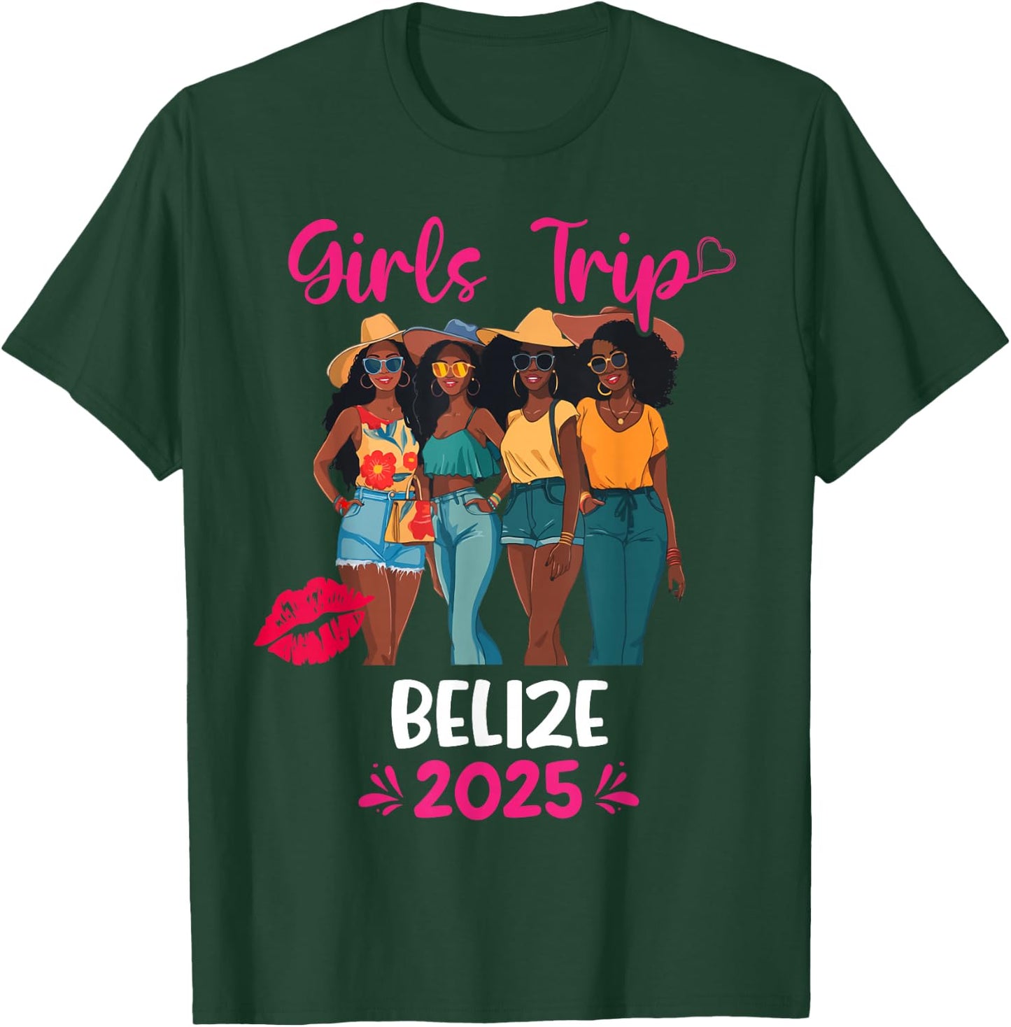 Black Girls Trip Belize 2025 Vacation Matching T-Shirt - T-Shirt | Forest