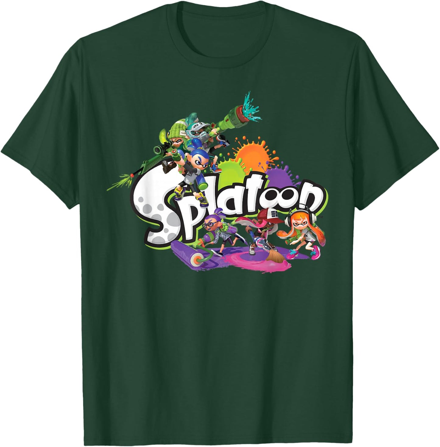 Splatoon Logo Teams Splatter Group Shot T-Shirt - T-Shirt | Forest