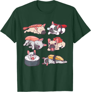 Funny French Bulldog Japan Sushi Lover Gift Men Women Kids T-Shirt - T-Shirt | Forest