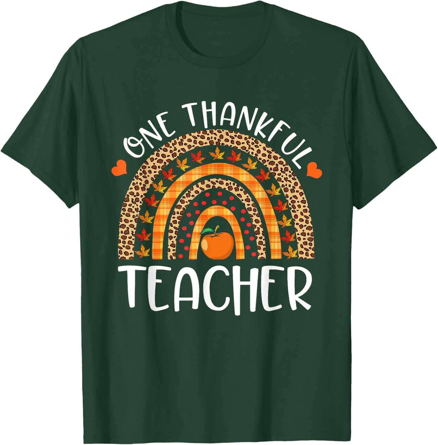 One Thankful Teacher Thanksgiving Rainbow Leopard Fall Funny T-Shirt - T-Shirt | Forest