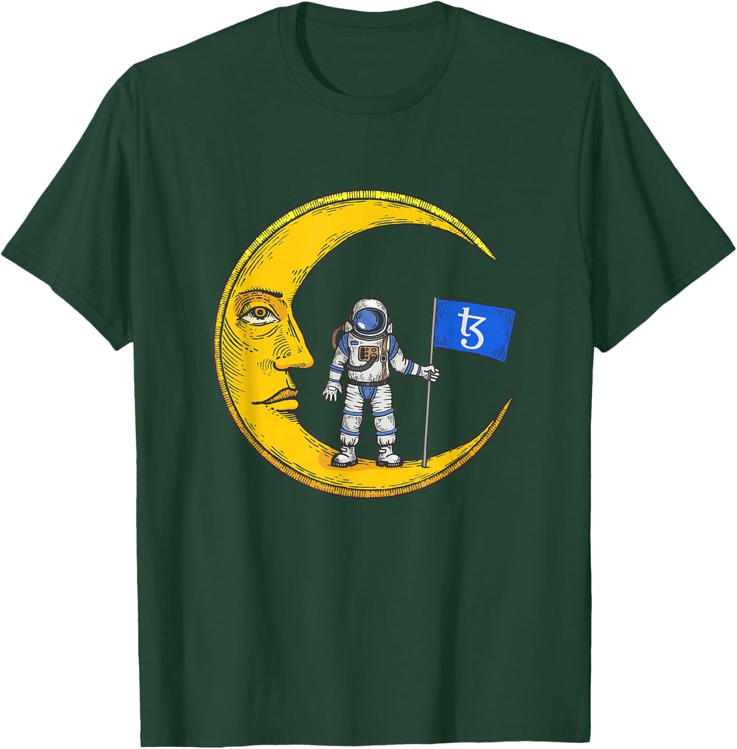 Tezos Logo Crypto Flag On Moon To Hodl XTZ Bull Market T-Shirt - T-Shirt | Forest
