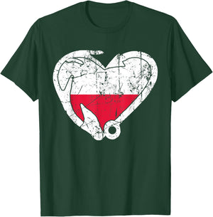 Fishing And Hunting - Fish Hook Elk Antler Polish Flag T-Shirt - T-Shirt | Forest