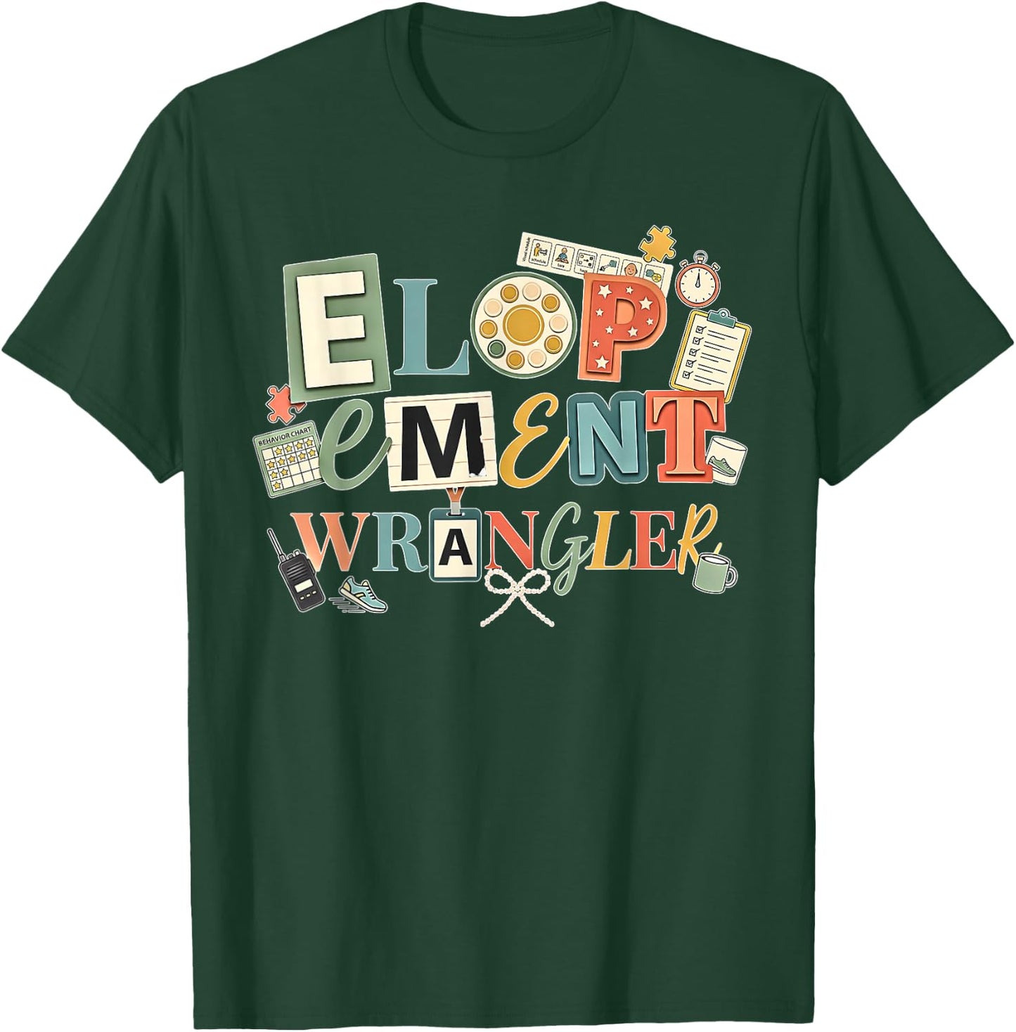 Retro Y2K ABA Elopement Wrangler RBT Behavior Therapist Bow T-Shirt - T-Shirt | Forest