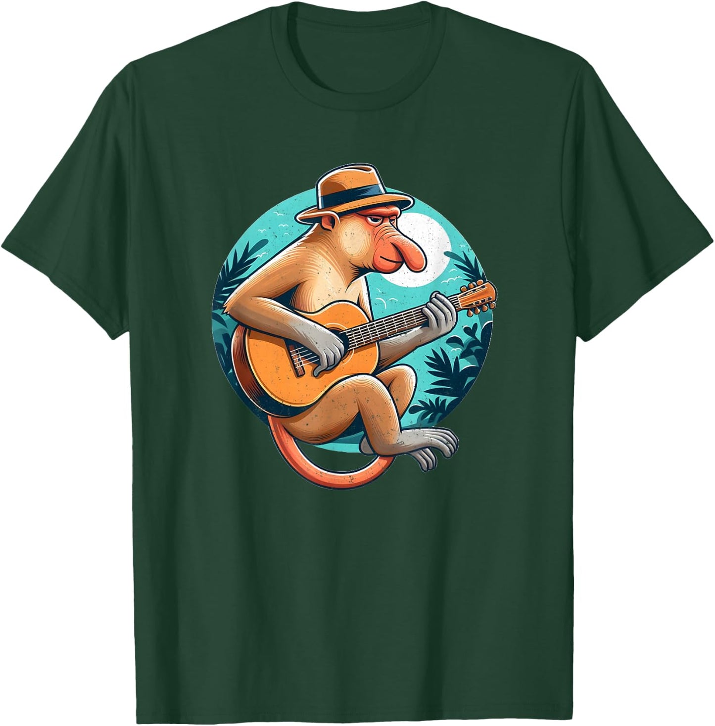 Proboscis Monkey Playing Guitar with Hat T-Shirt - T-Shirt | Forest