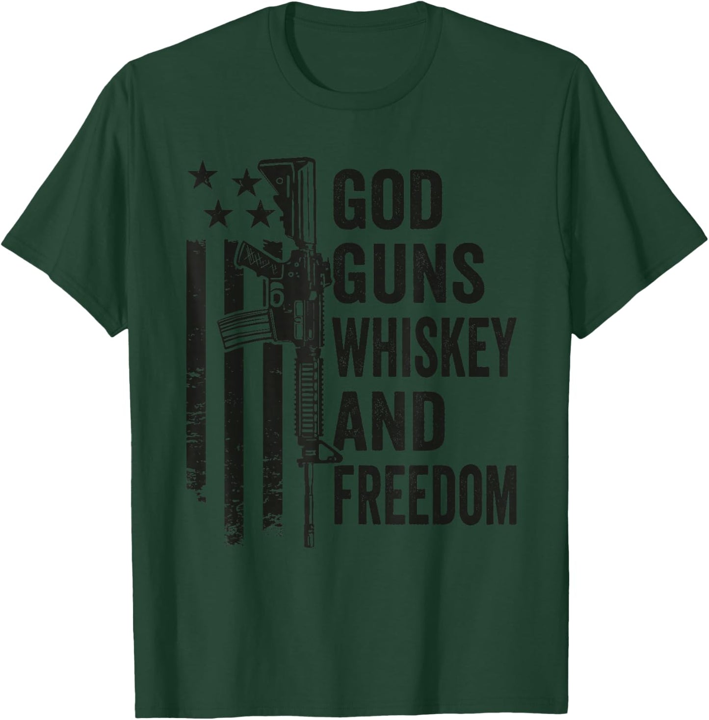 God Guns Whiskey And Freedom - Pro Gun American Flag Guns T-Shirt - T-Shirt | Forest