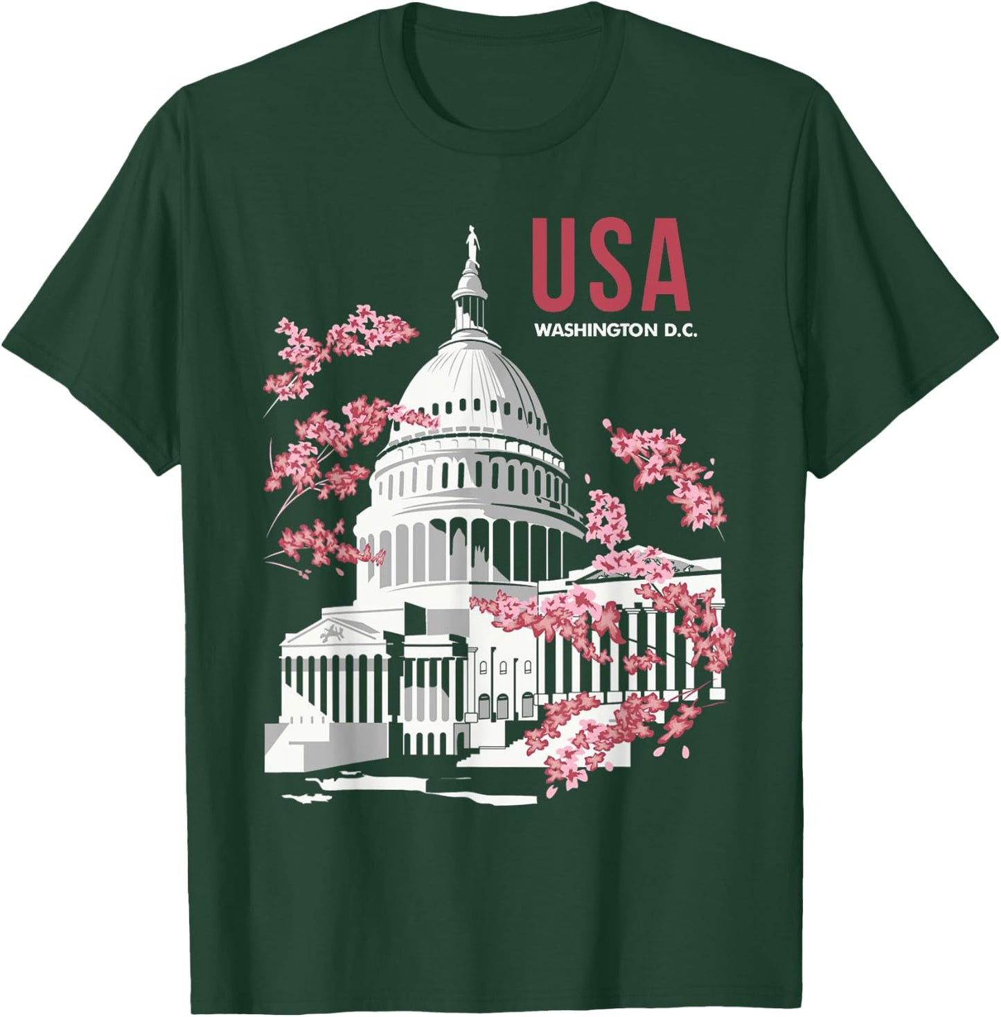 US Capitol Building Washington DC Cherry Blossoms T-Shirt - T-Shirt | Forest