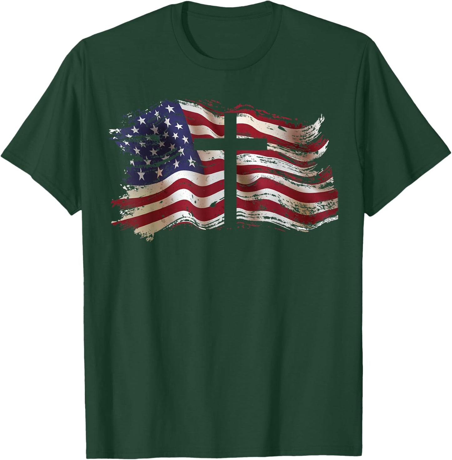 American Flag Cross for Patriotic USA Christians God Faith T-Shirt - T-Shirt | Forest