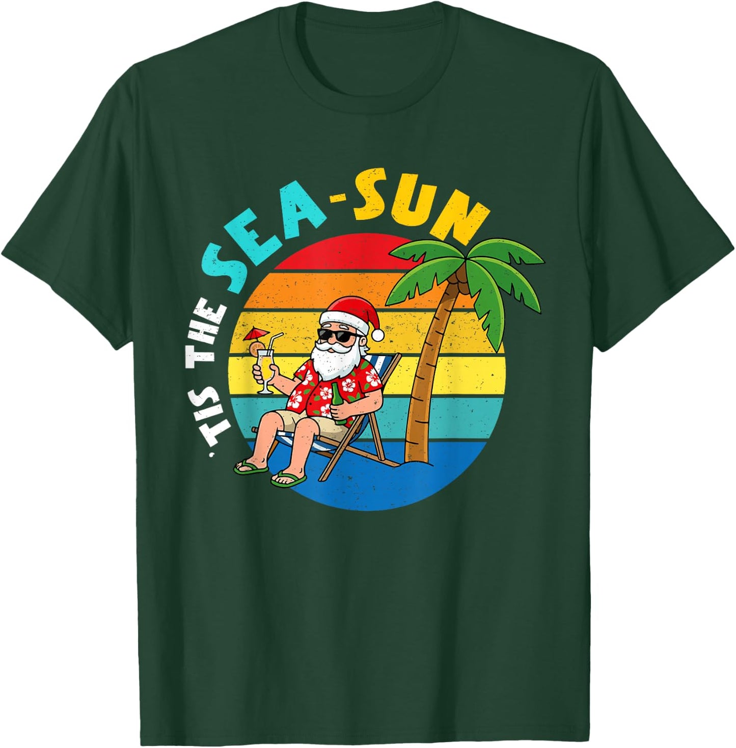 Tis The Sea Sun Santa Beach Summer Christmas in July Boys T-Shirt - T-Shirt | Forest