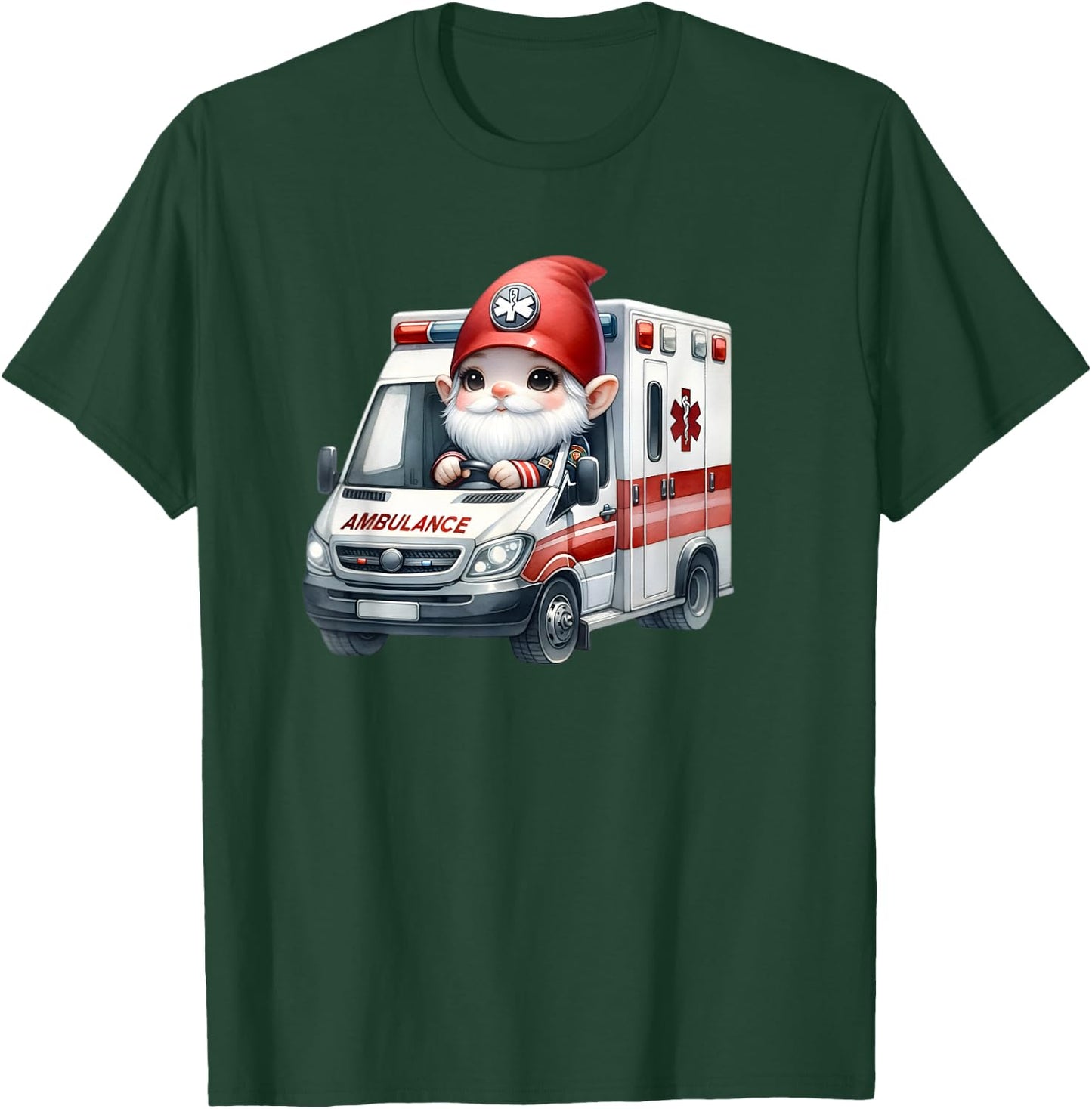 Funny Paramedic Gnome Graphic Men Ambulance Driver T-Shirt - T-Shirt | Forest