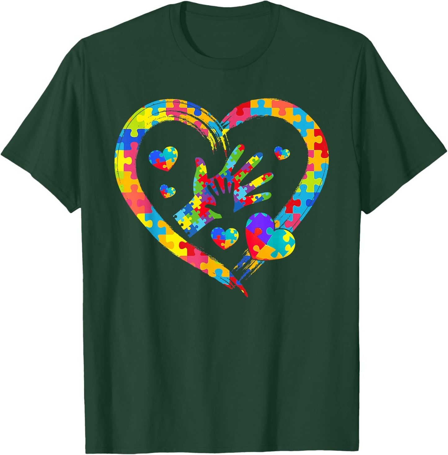 Valentines Day Love Heart Autism Awareness Puzzle Piece T-Shirt - T-Shirt | Forest